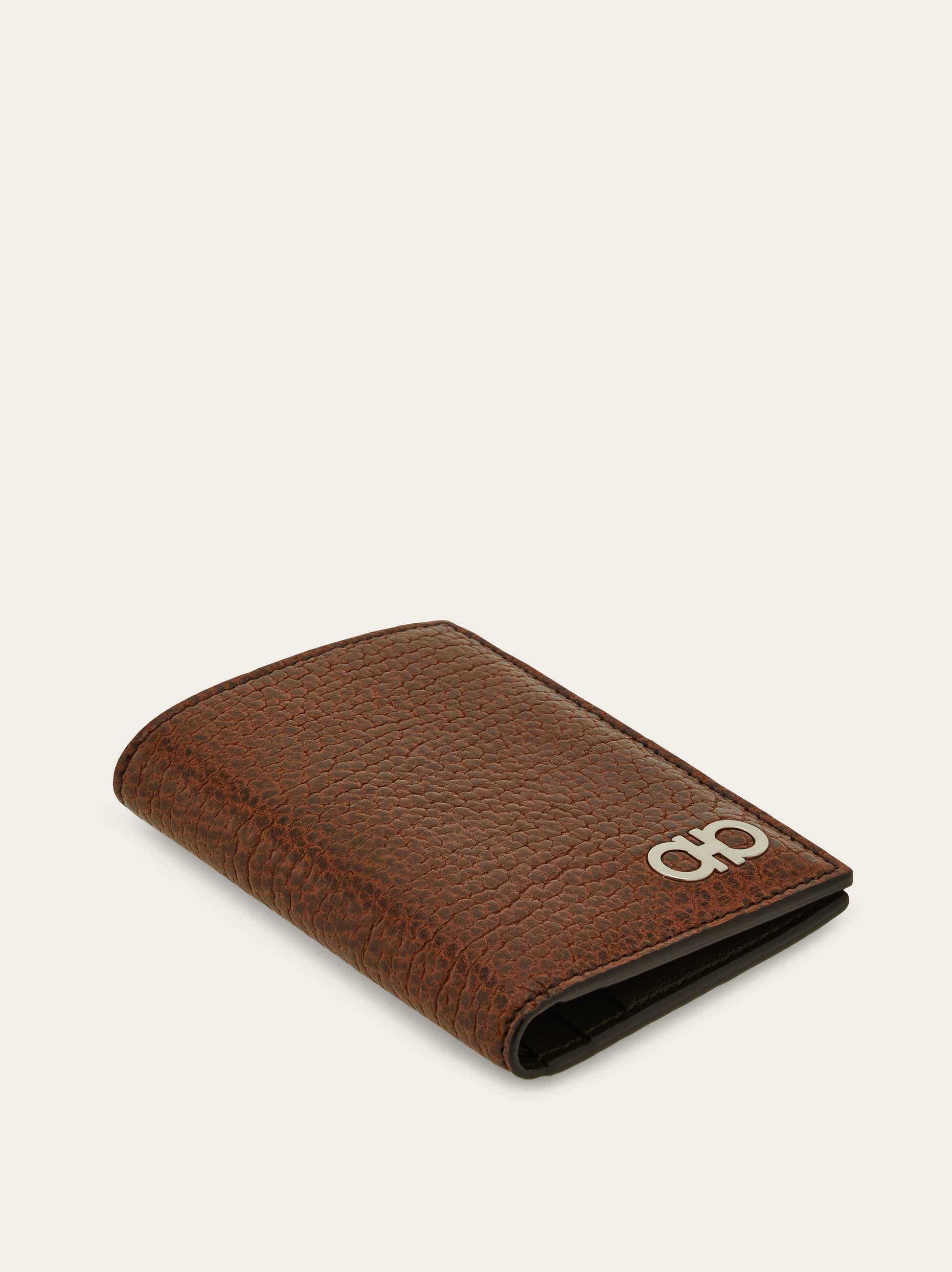 Ferragamo Textured Gancini Card Holder In Brown