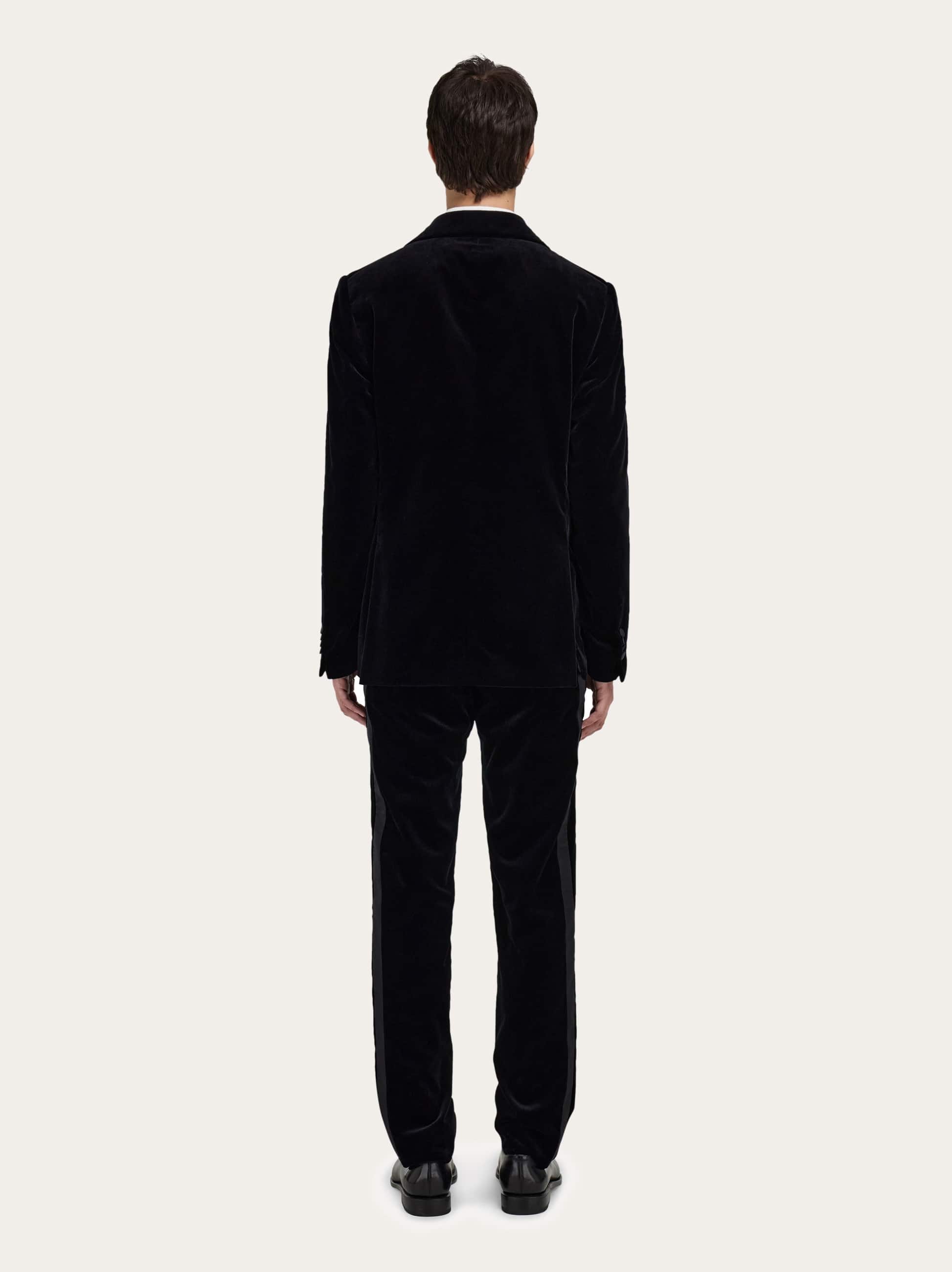  Ferragamo Herren Eleganter Samtanzug Schwarz 