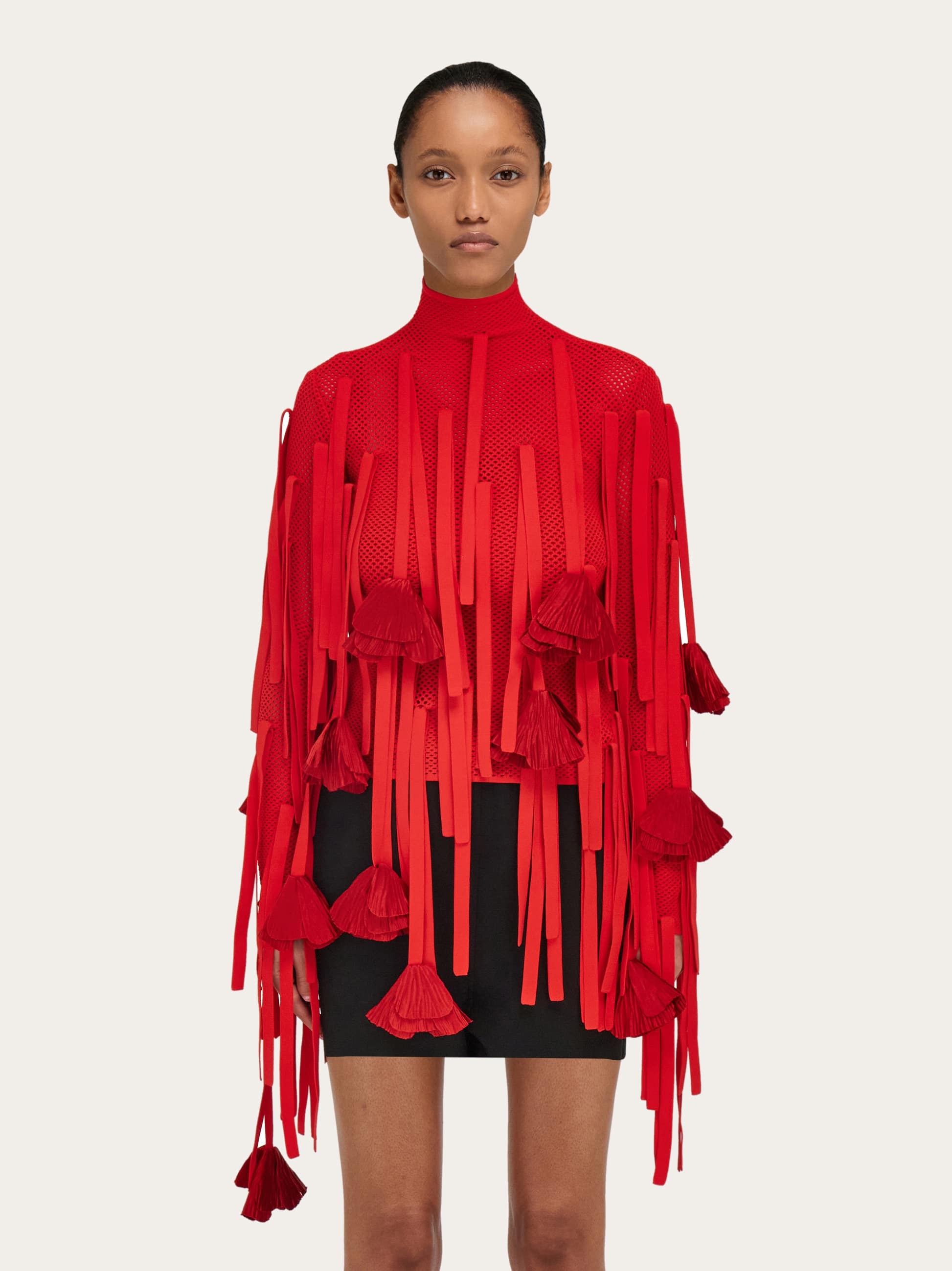 Ferragamo Flower-detailed Mesh Sweatshirt In Red