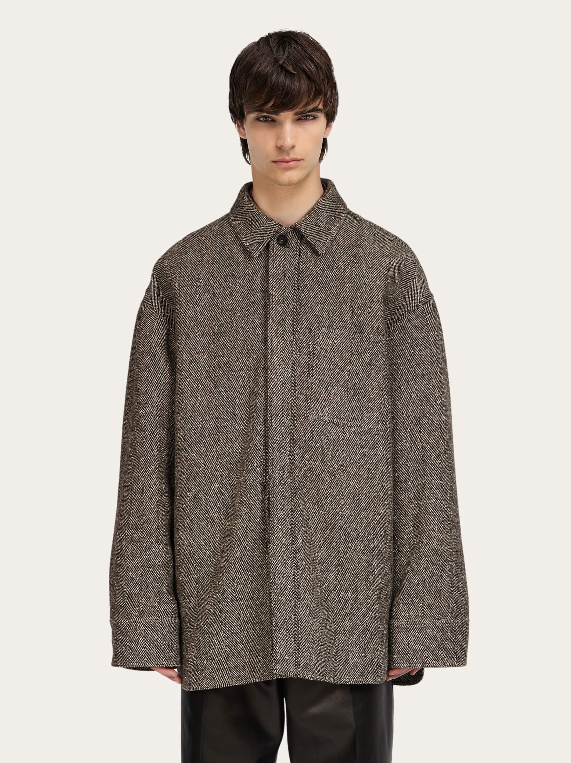 Ferragamo Padded Chevron Overshirt In Brown