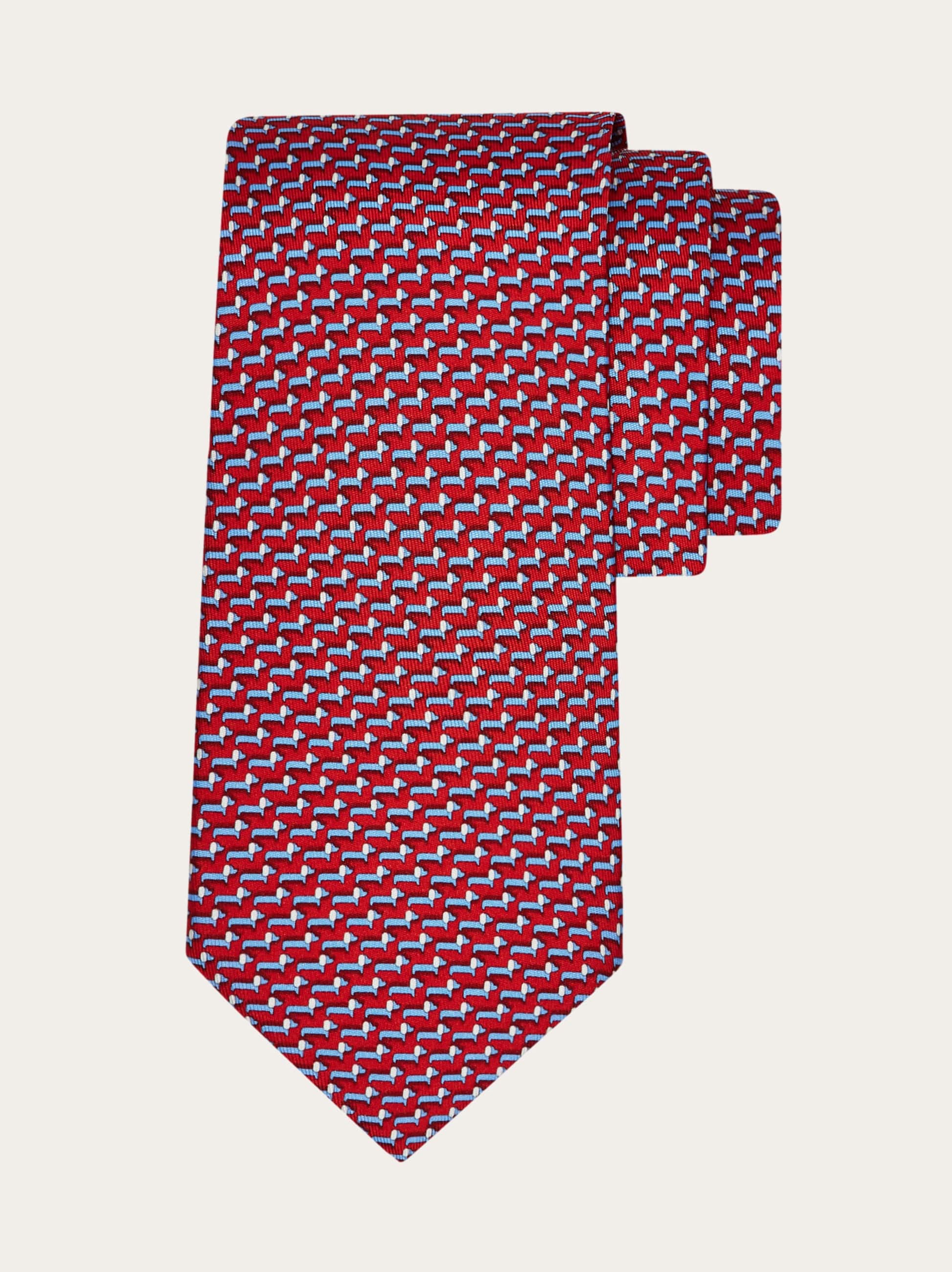 Ferragamo Dachshund Print Silk Tie In Pink