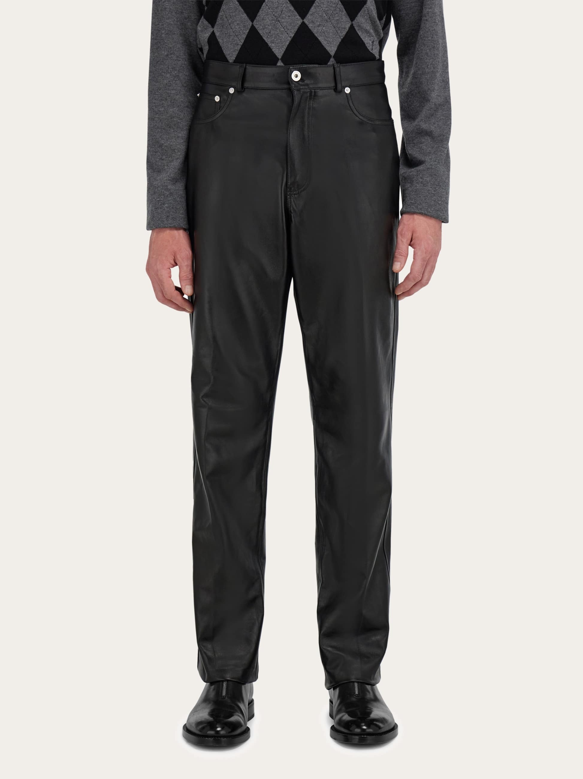 Ferragamo Five-pocket Nappa Trousers In Gray