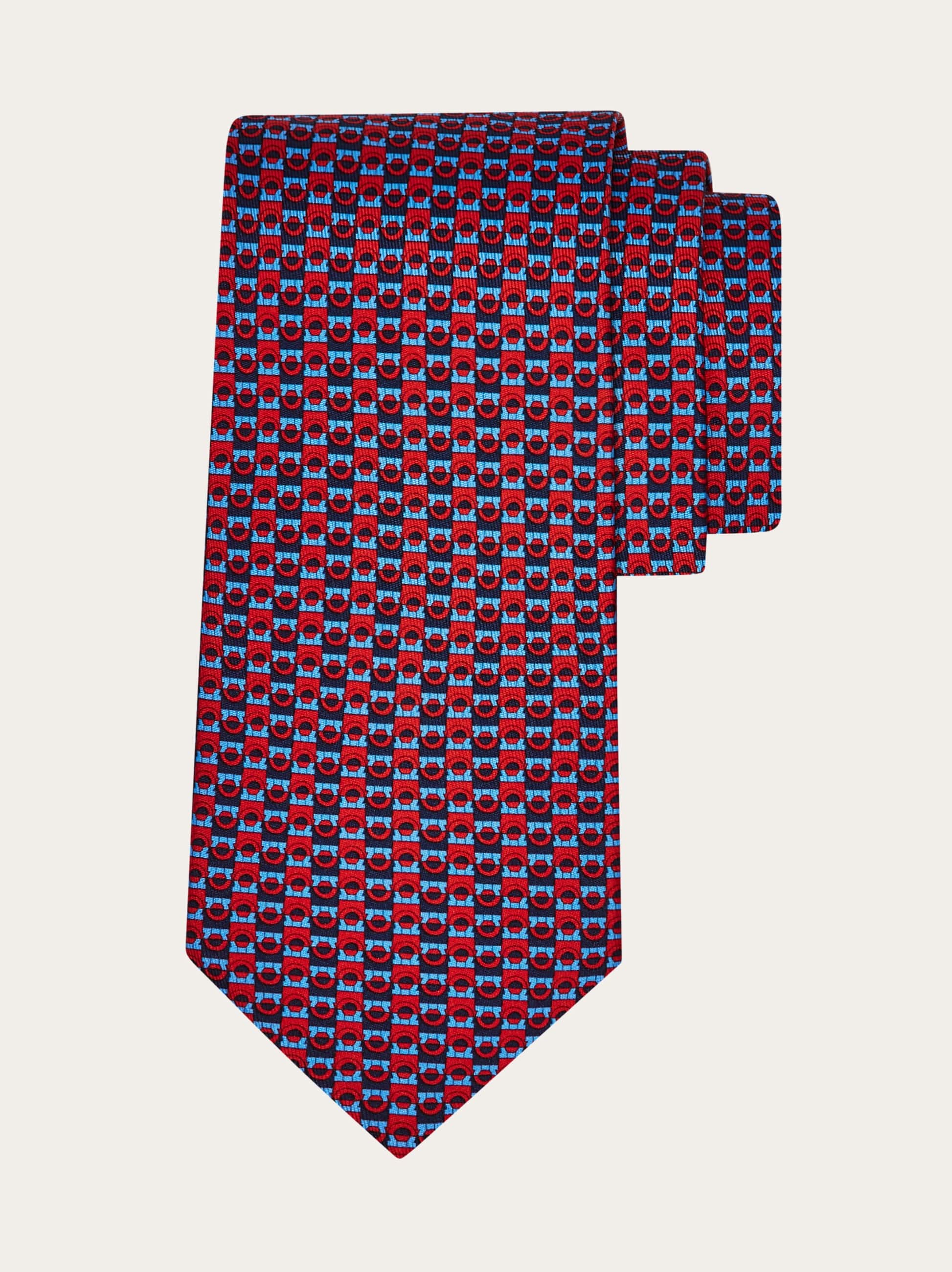 Ferragamo Gancini Bicolor Print Silk Tie In Blue