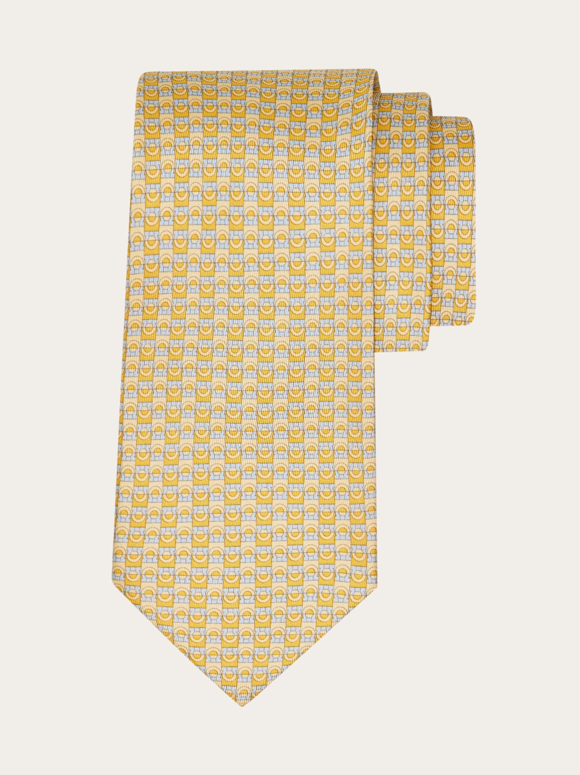 Ferragamo Gancini Bicolor Print Silk Tie In Yellow