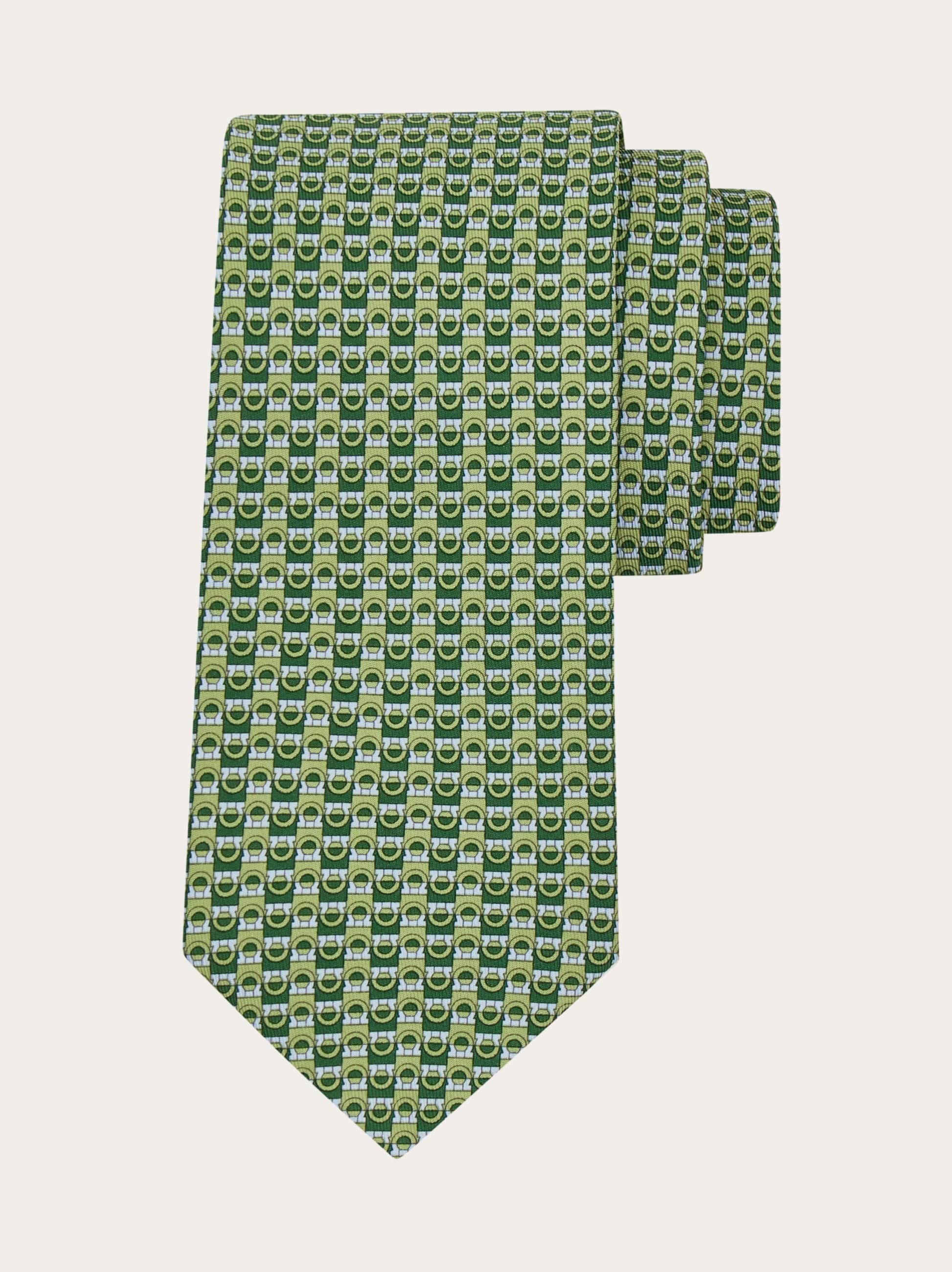 Ferragamo Gancini Bicolor Print Silk Tie In Green