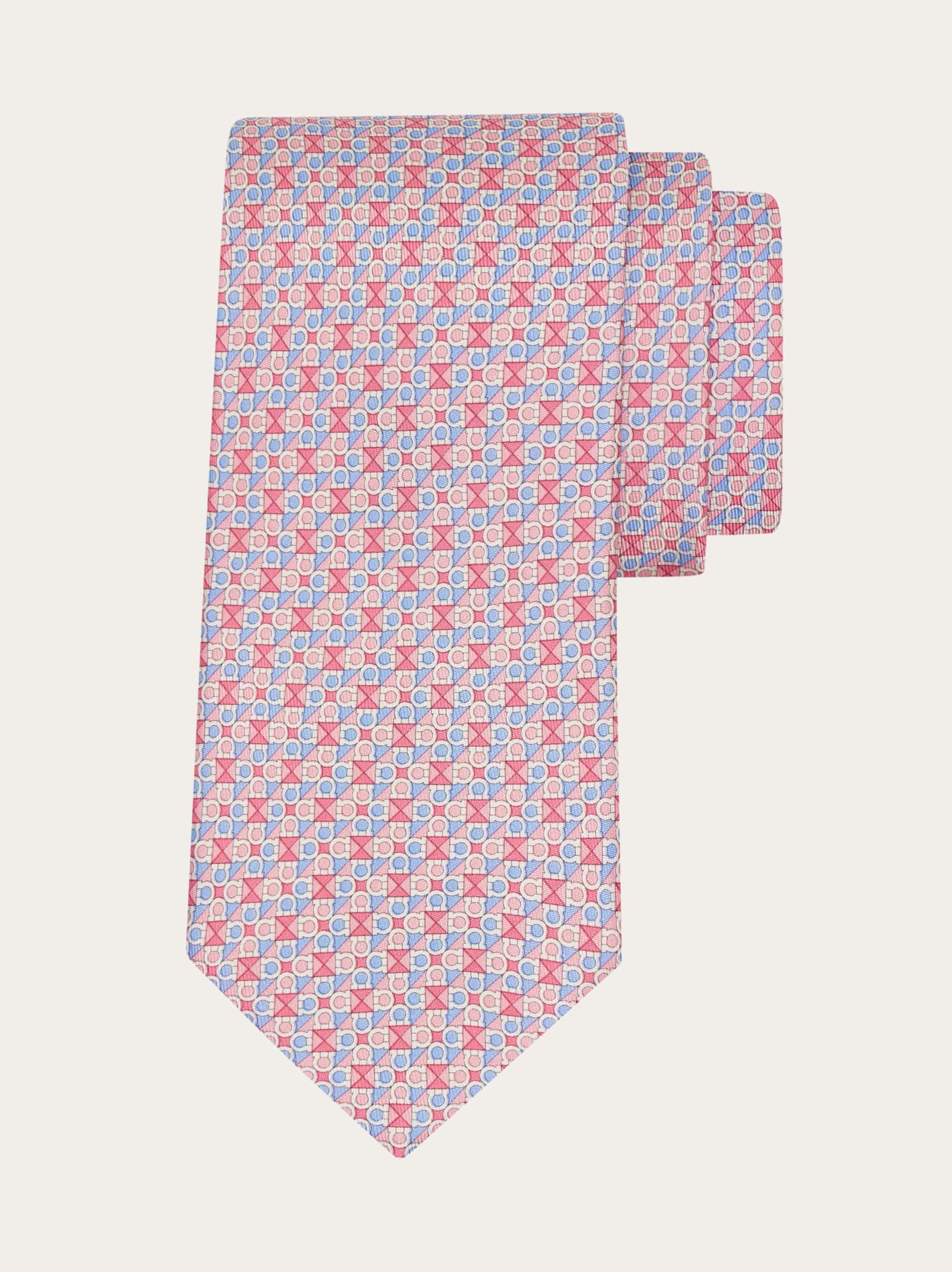 Ferragamo Gancini Square Print Silk Tie In Pink