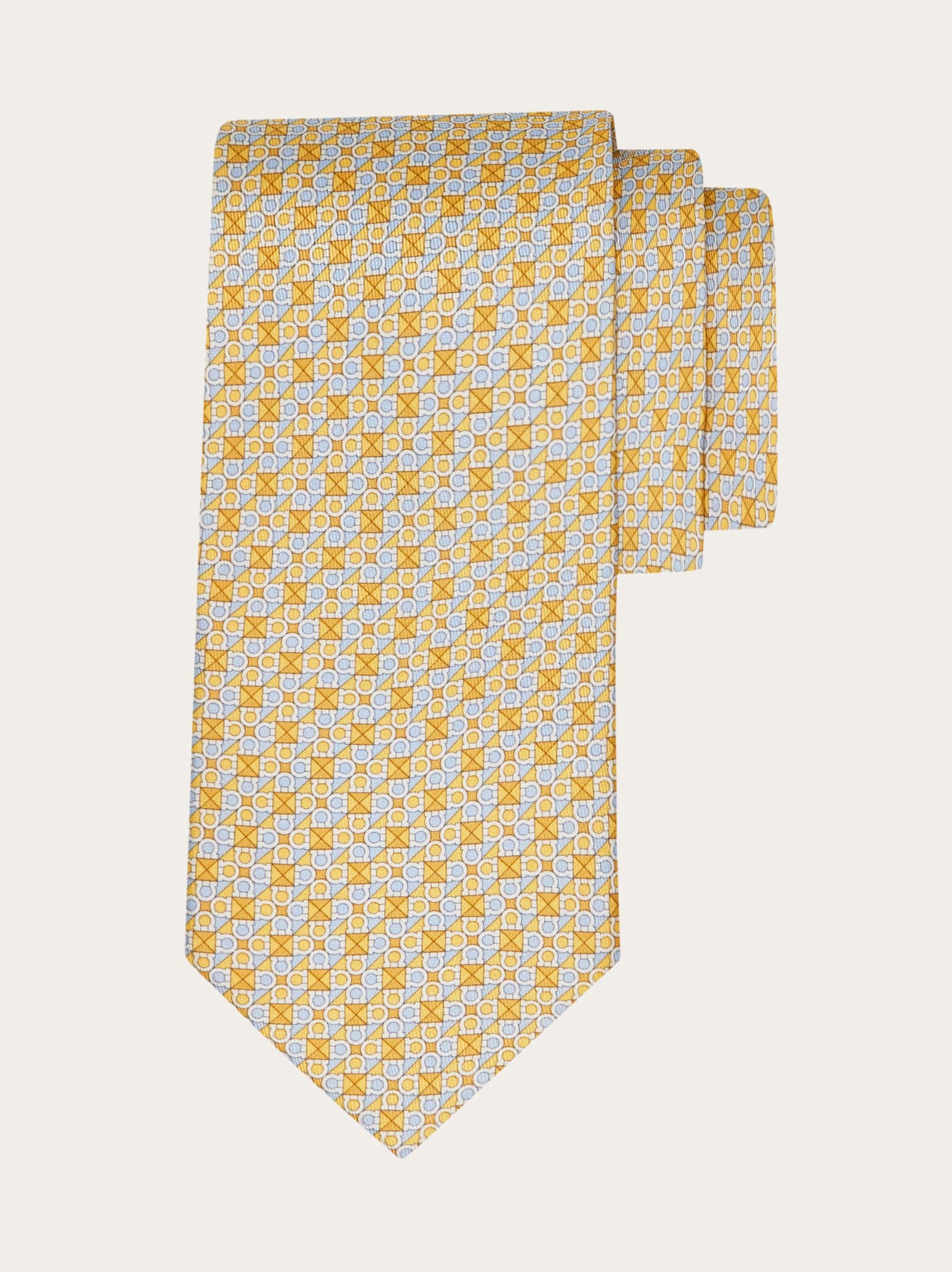 Ferragamo Gancini Square Print Silk Tie In Yellow