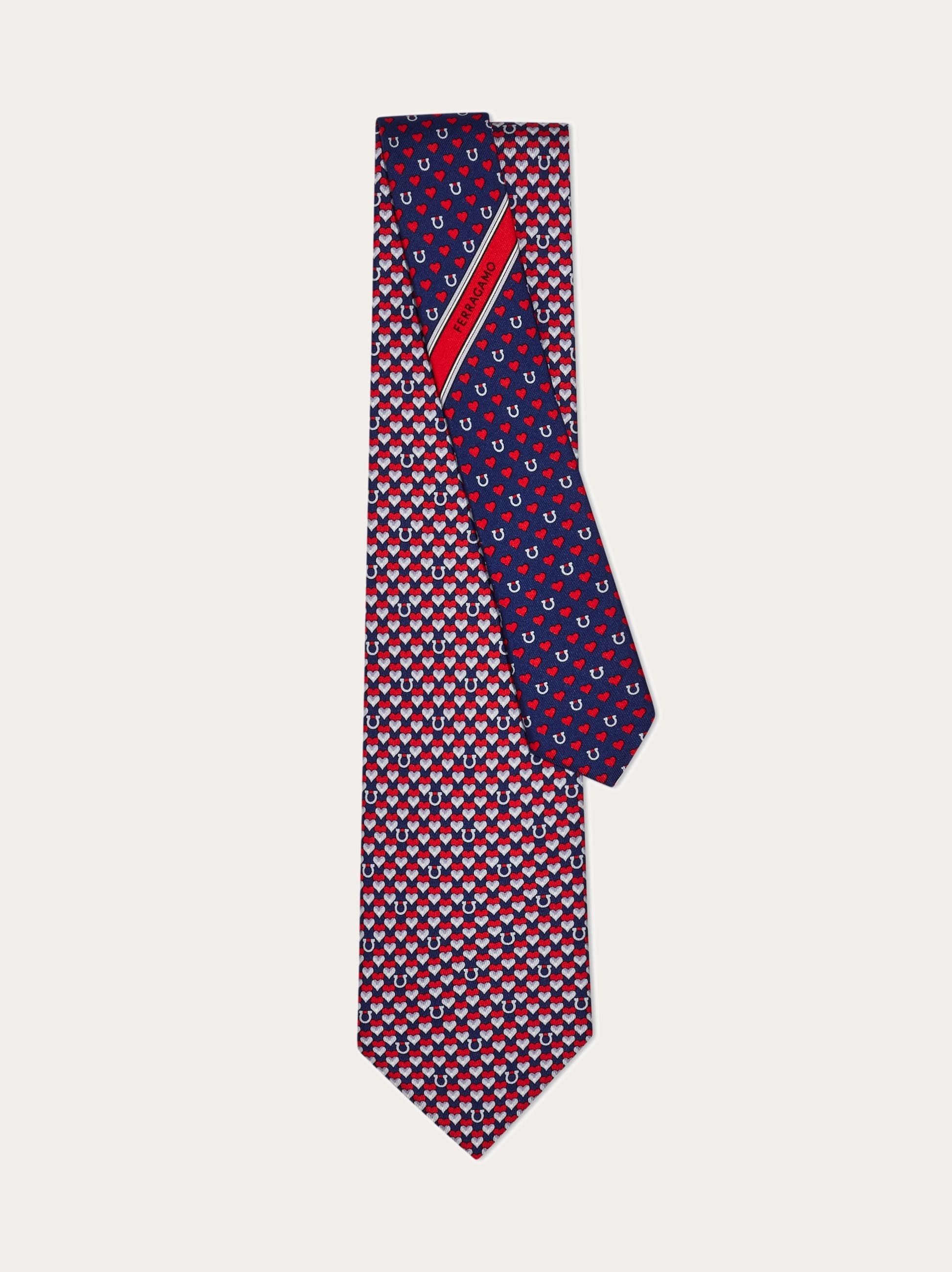  Ferragamo Herren Seidenkrawatte Mit Herzchen-print Rot 