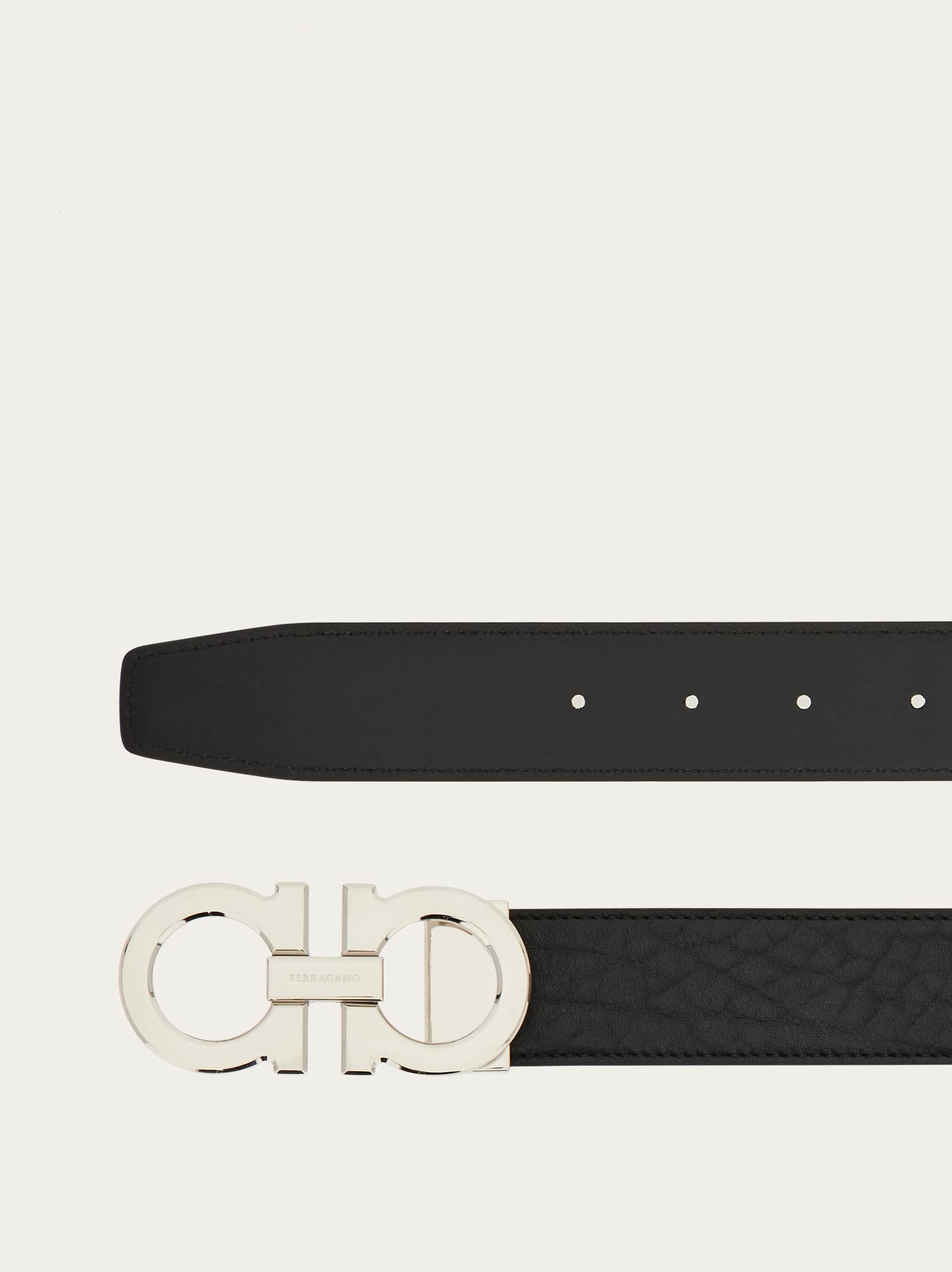 Ferragamo Reversible And Adjustable Gancini Belt In Black