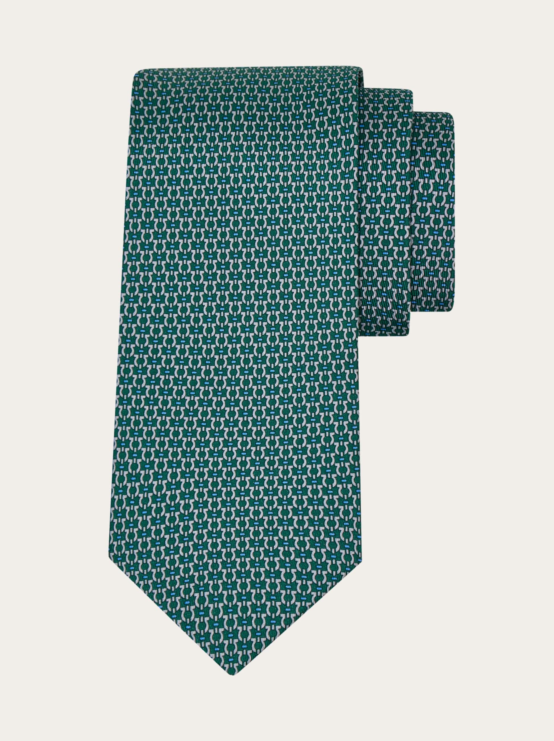 Ferragamo Gancini Print Silk Tie In Blue
