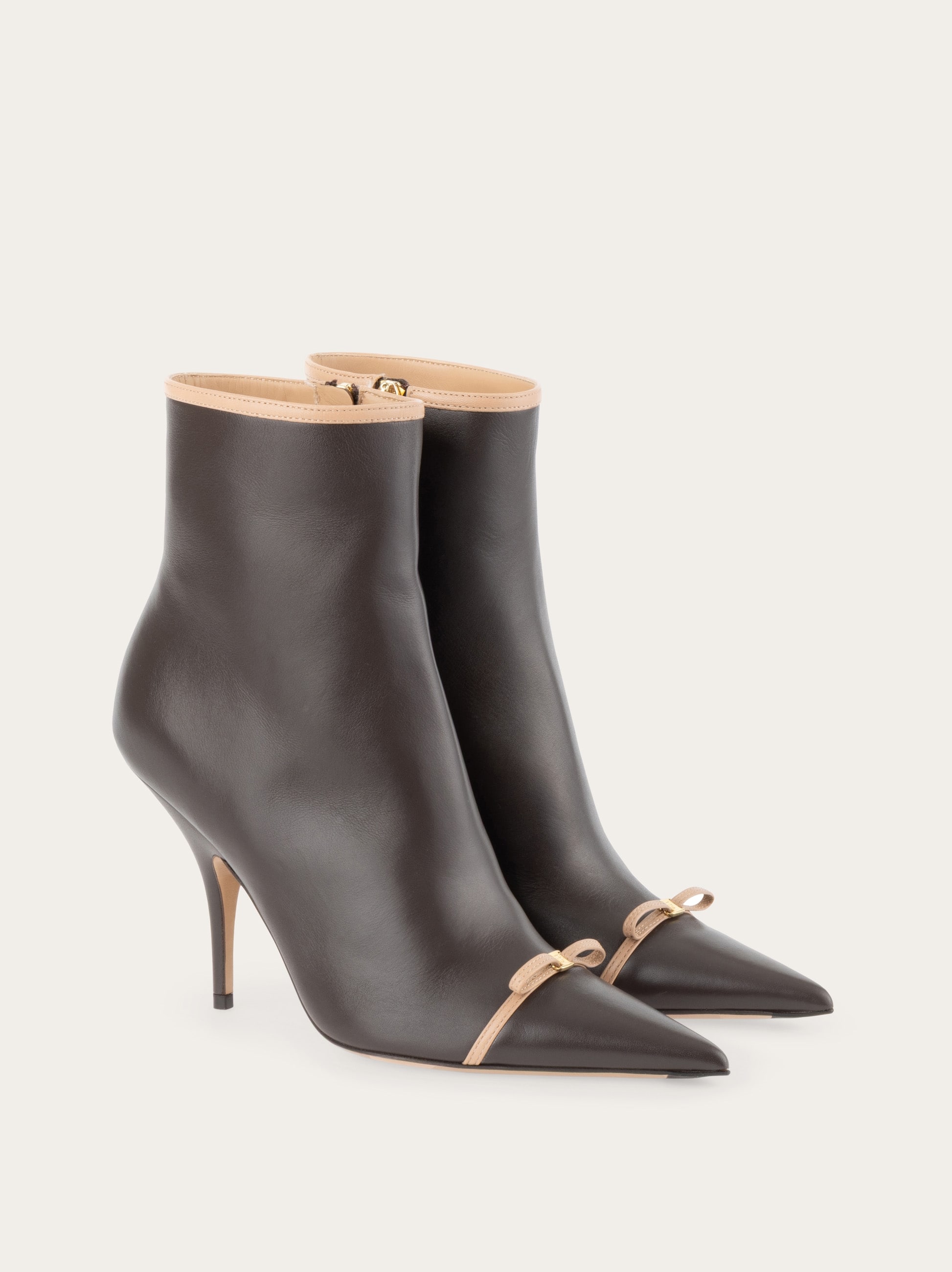 Ferragamo Pointed Ankle Boot With Mini Bow Detail In Brown