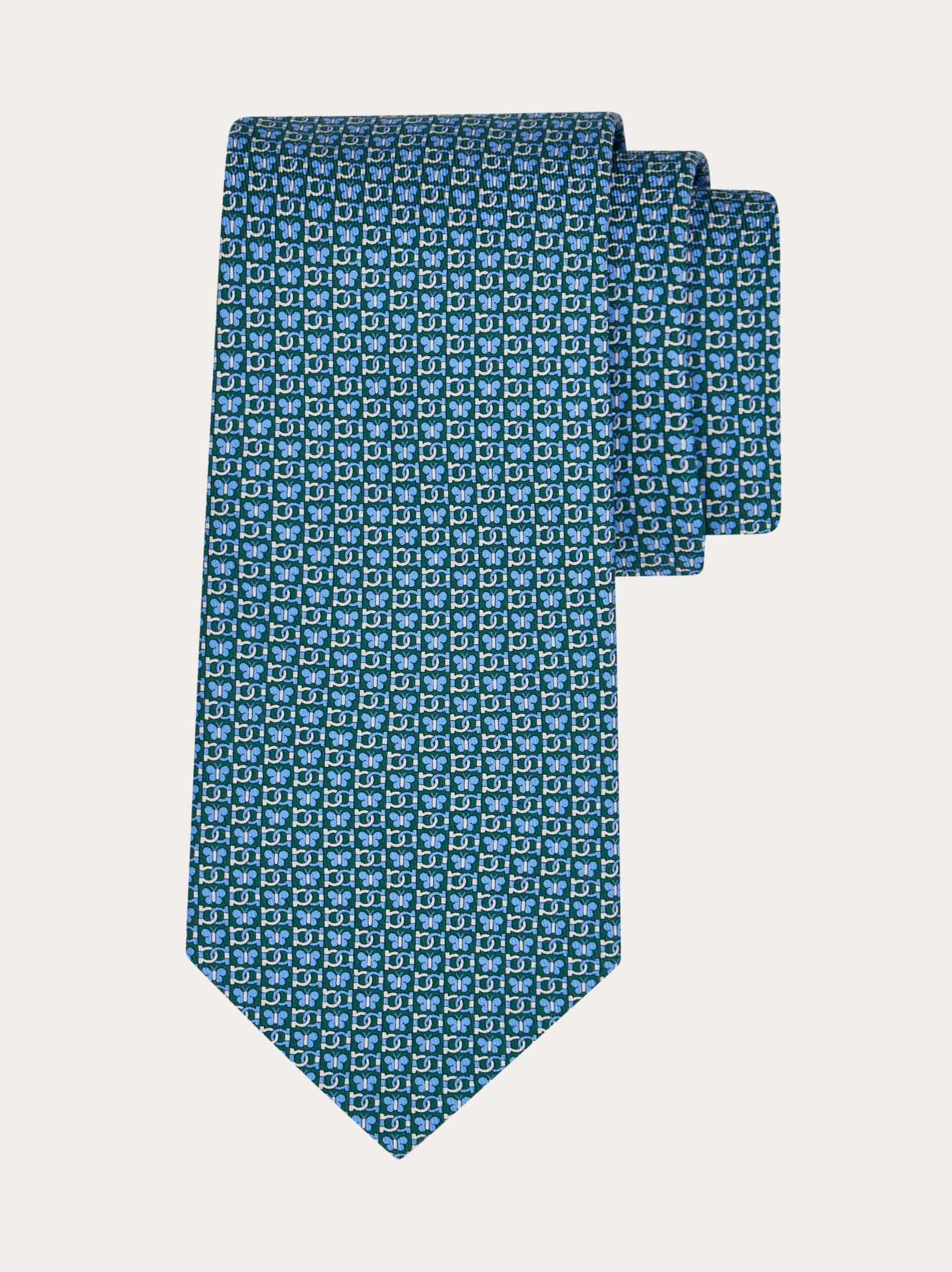 Ferragamo Butterfly Print Silk Tie In Blue