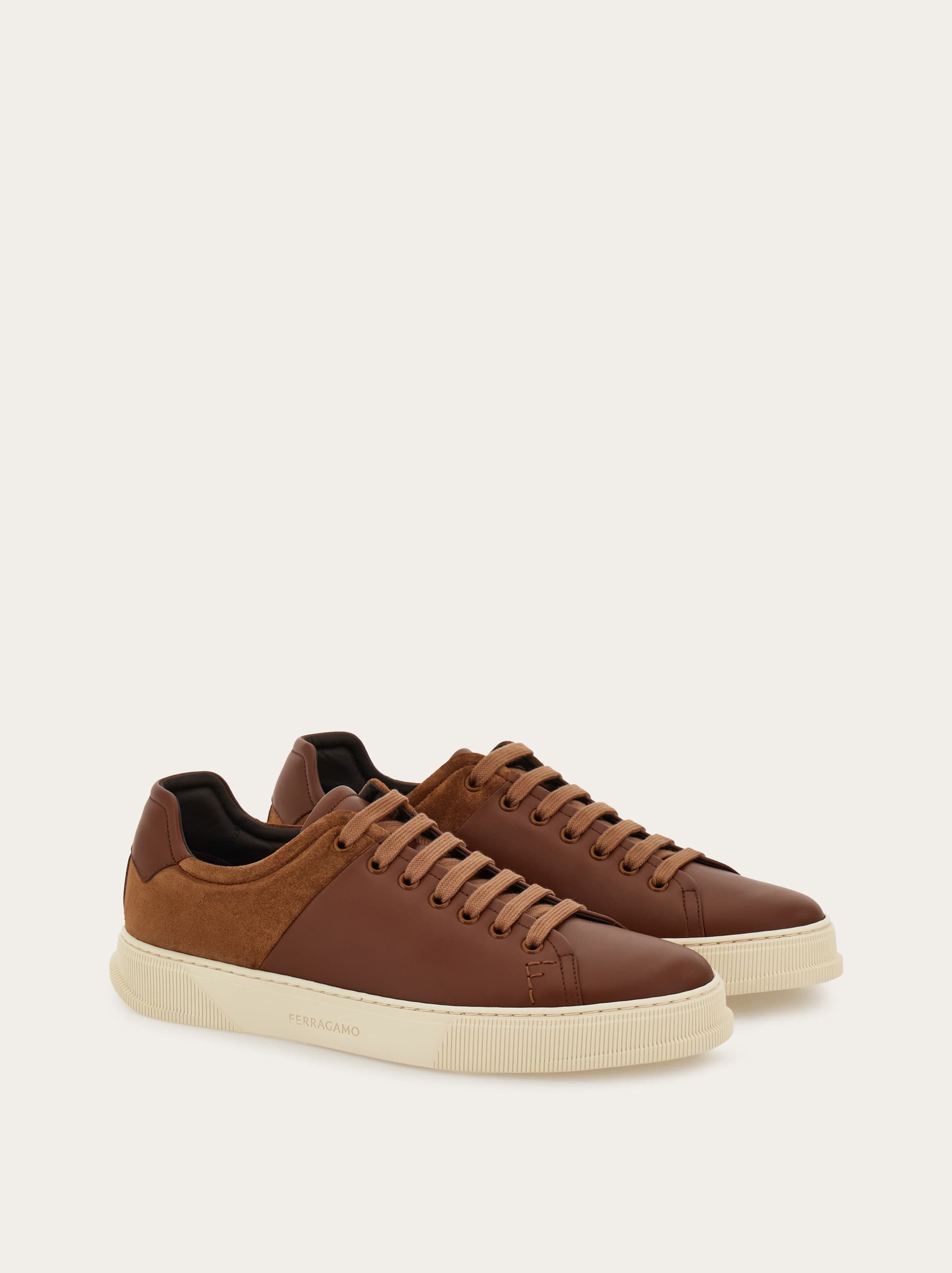 Ferragamo Salvatore Leather Sneakers Low-top Silhouette In Brown