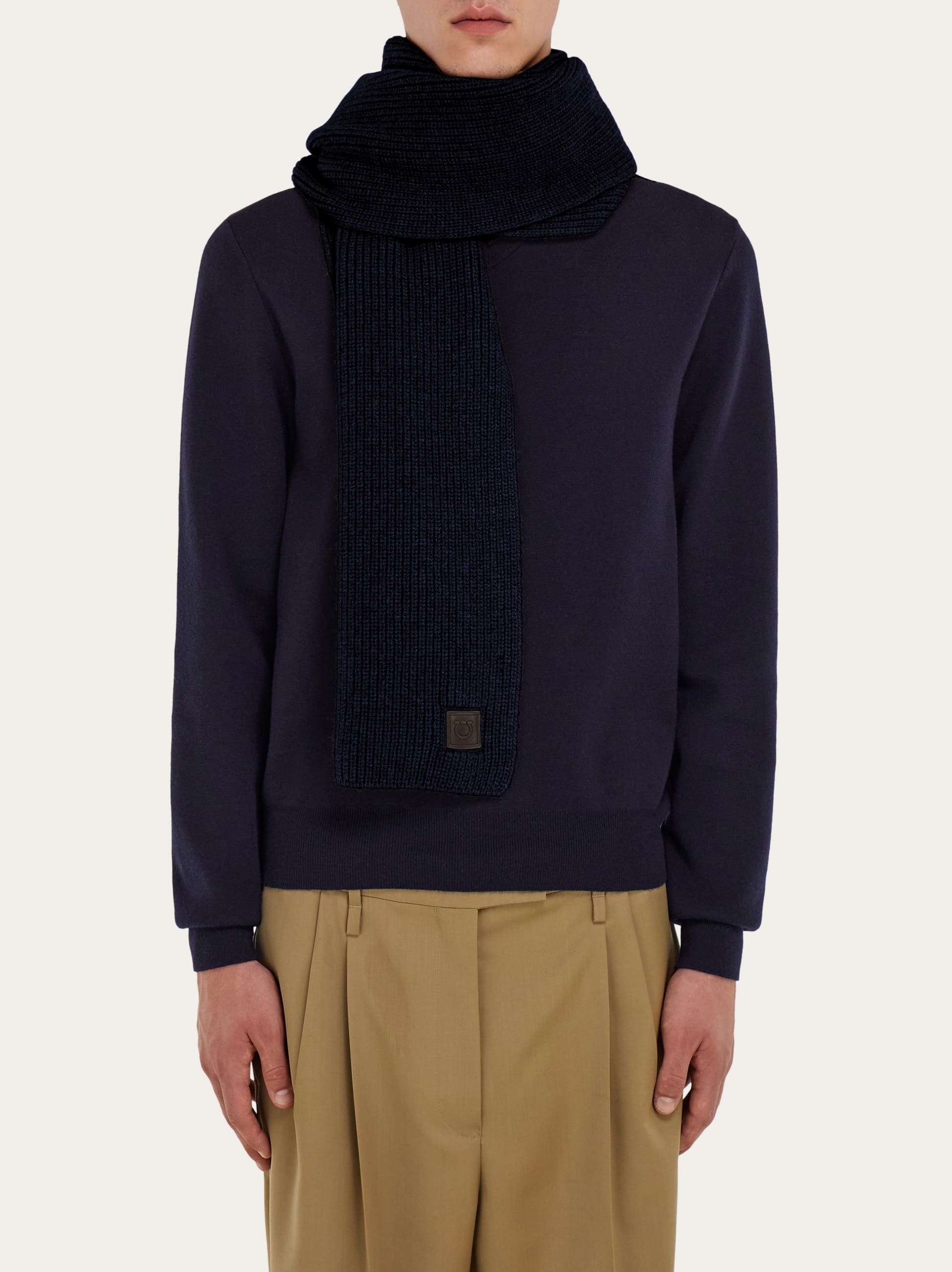  Ferragamo Men Cashmere Blend Scarf Blue 