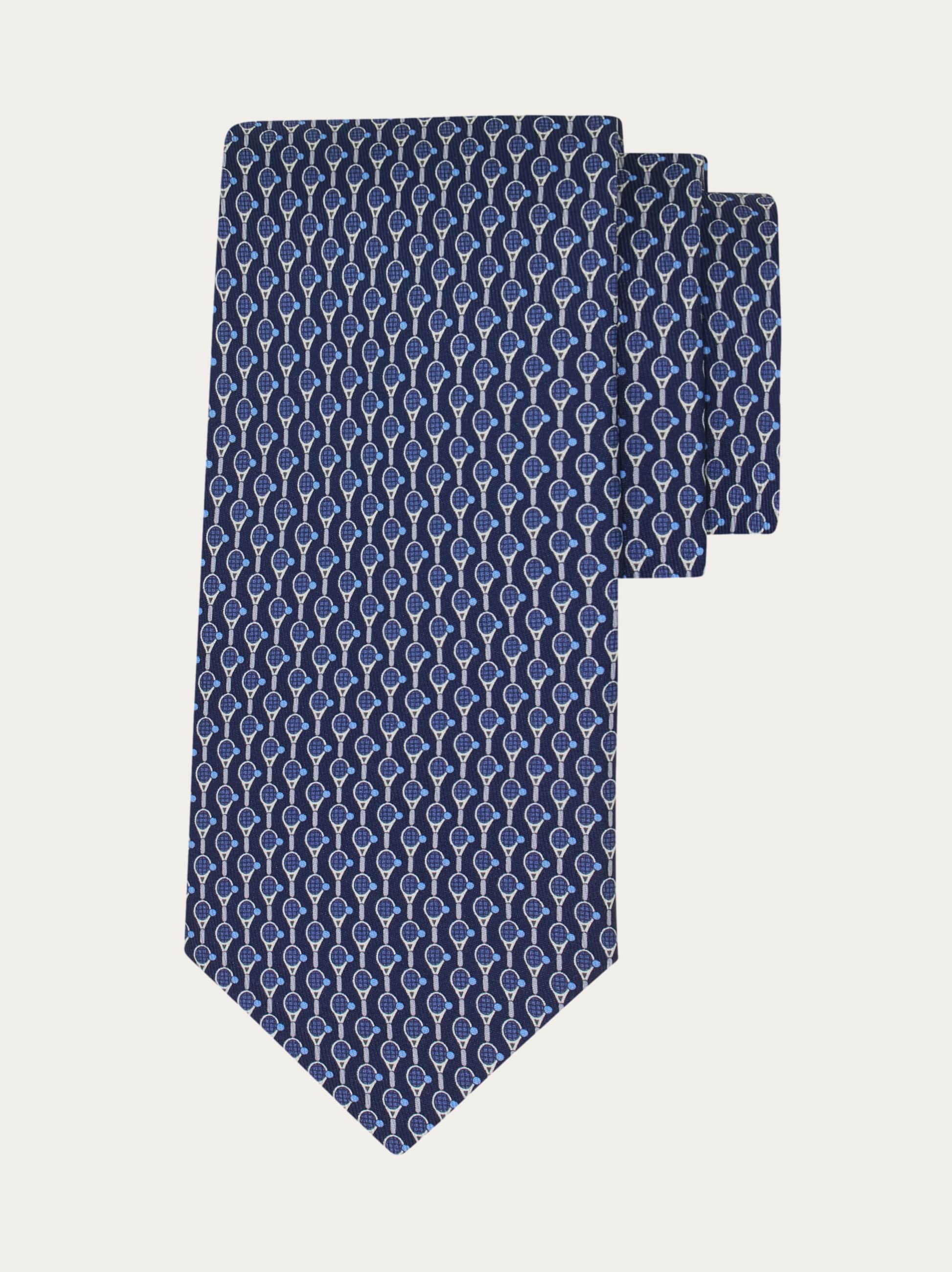 Ferragamo Tennis Print Silk Tie In Blue