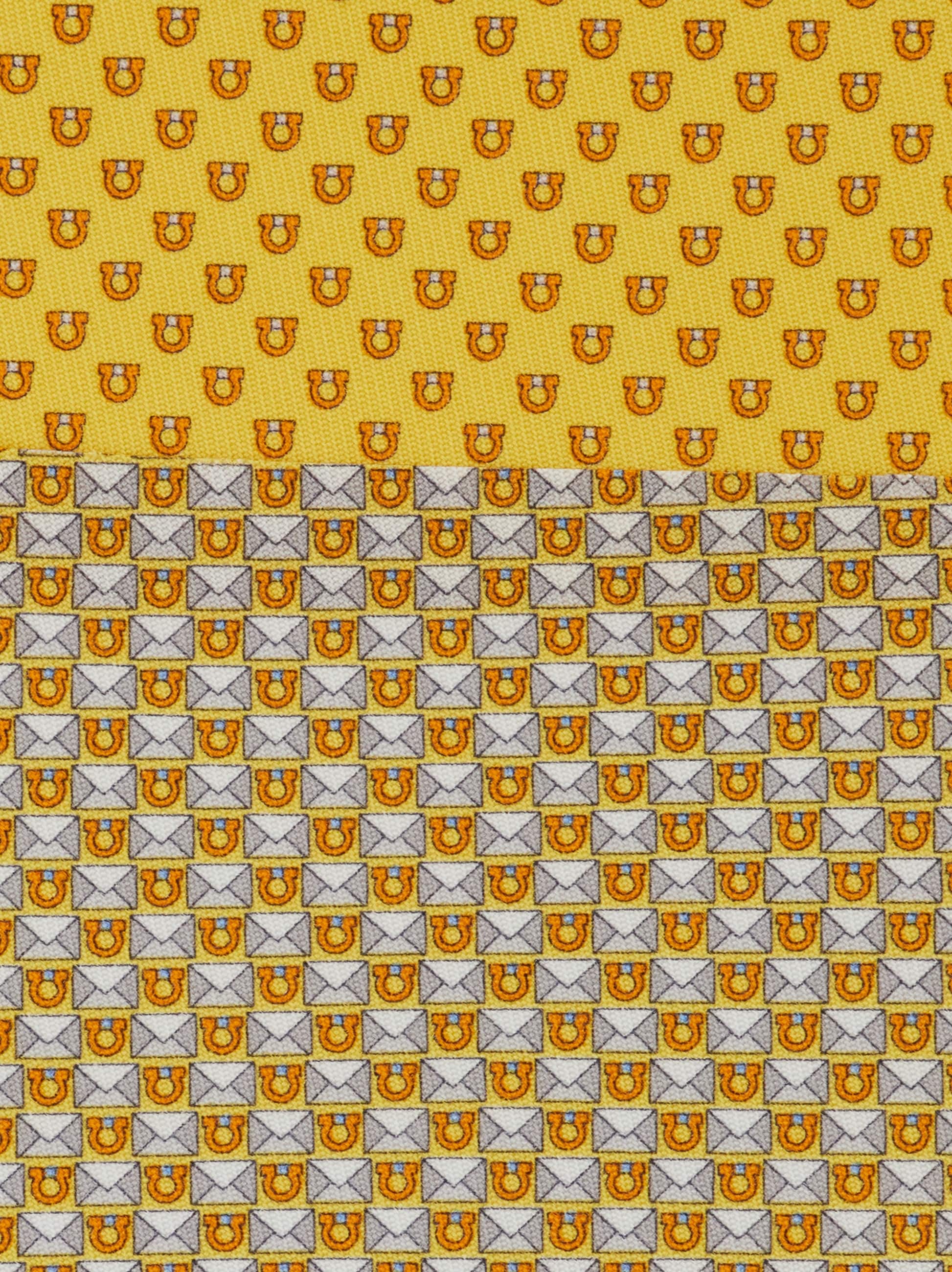 Ferragamo Gancini Letter Print Silk Tie In Yellow