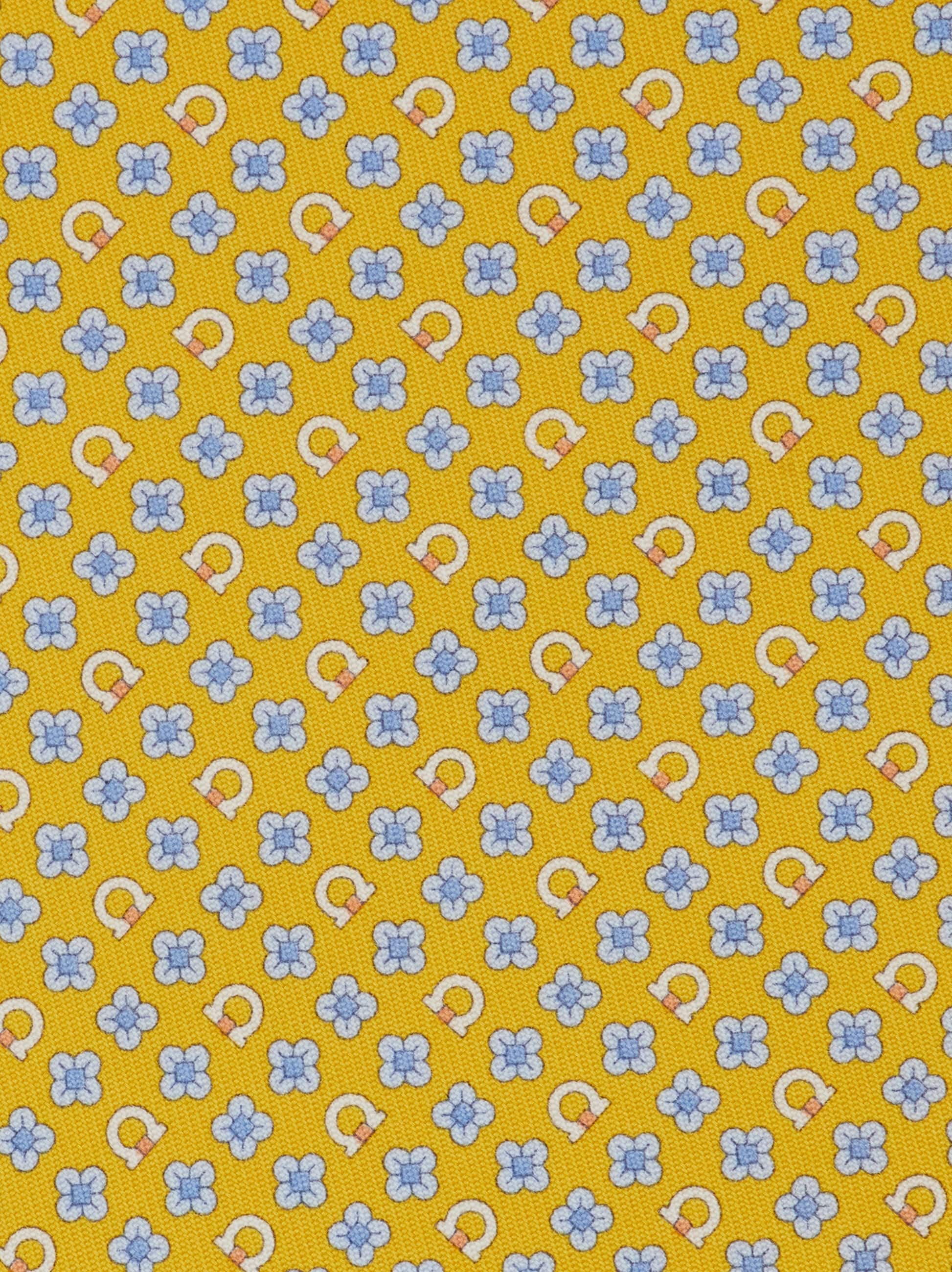Ferragamo Gancini Flower Print Silk Tie In Yellow