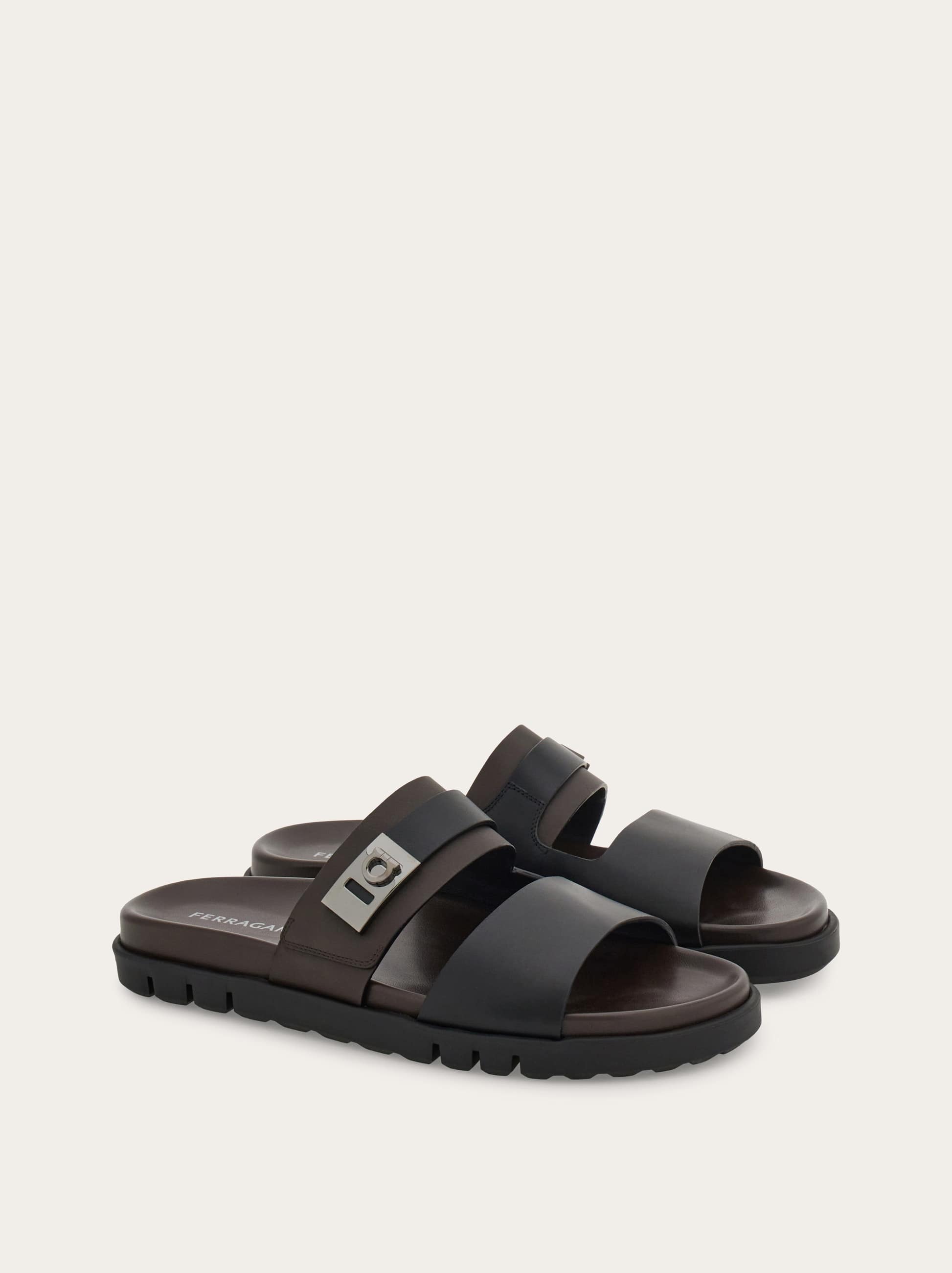 Ferragamo Chunky Sandal With Hug Buckle In Black