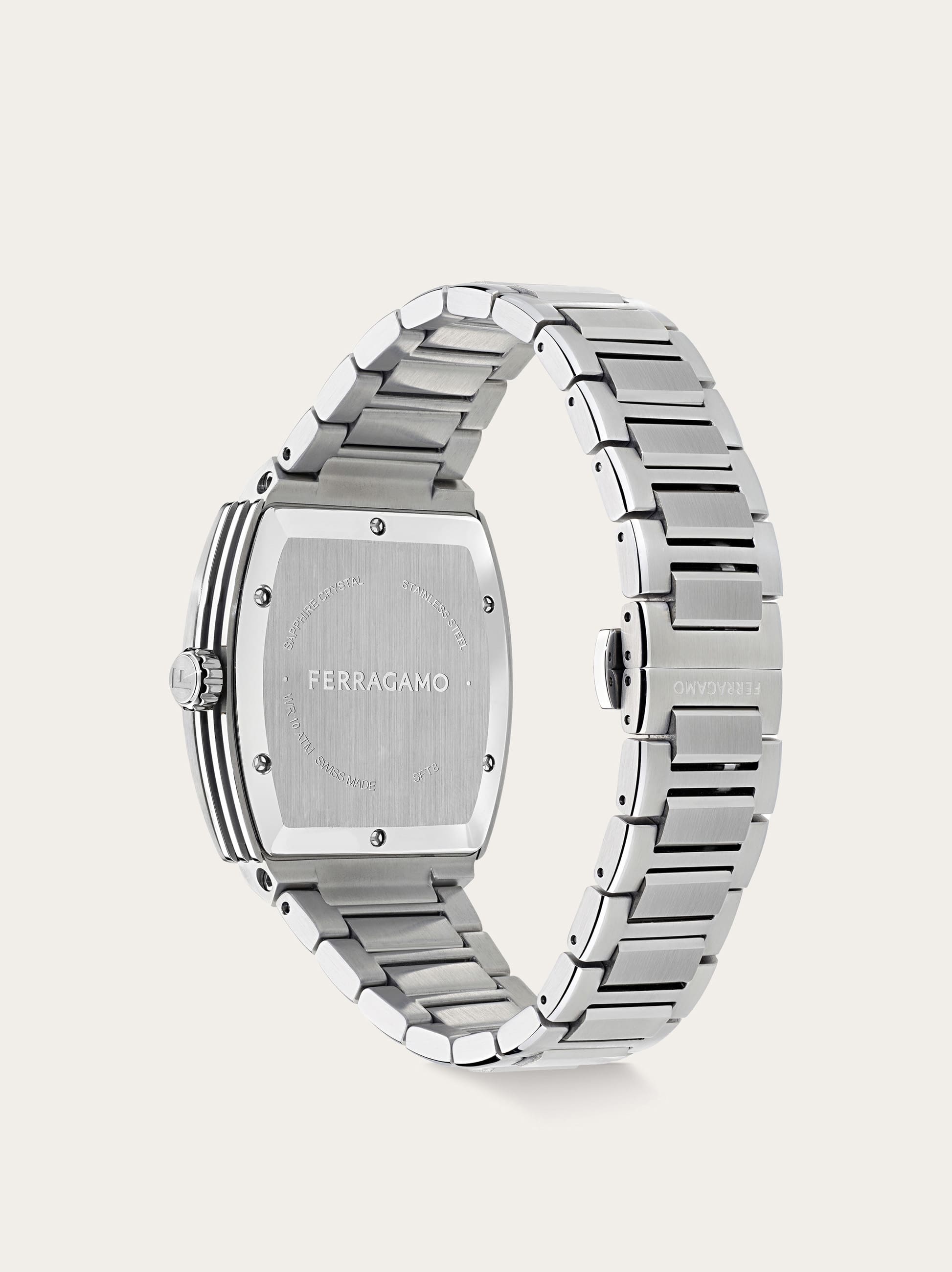 Ferragamo Stainless Steel Tonneau F-80 40mm In Metallic