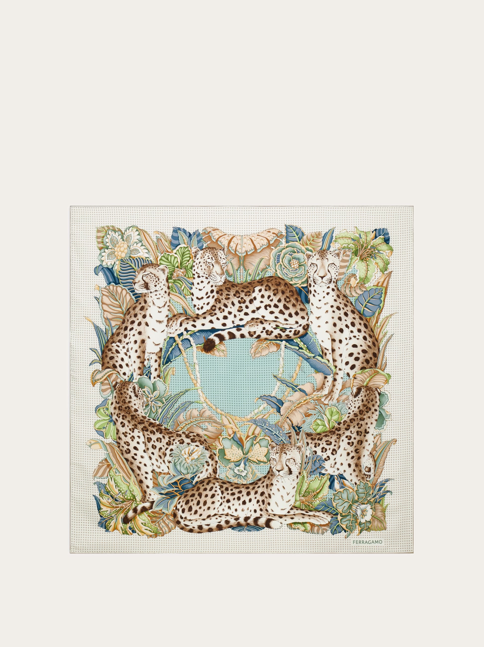Ferragamo Donna Foulard in seta stampa Ghepardi Verde