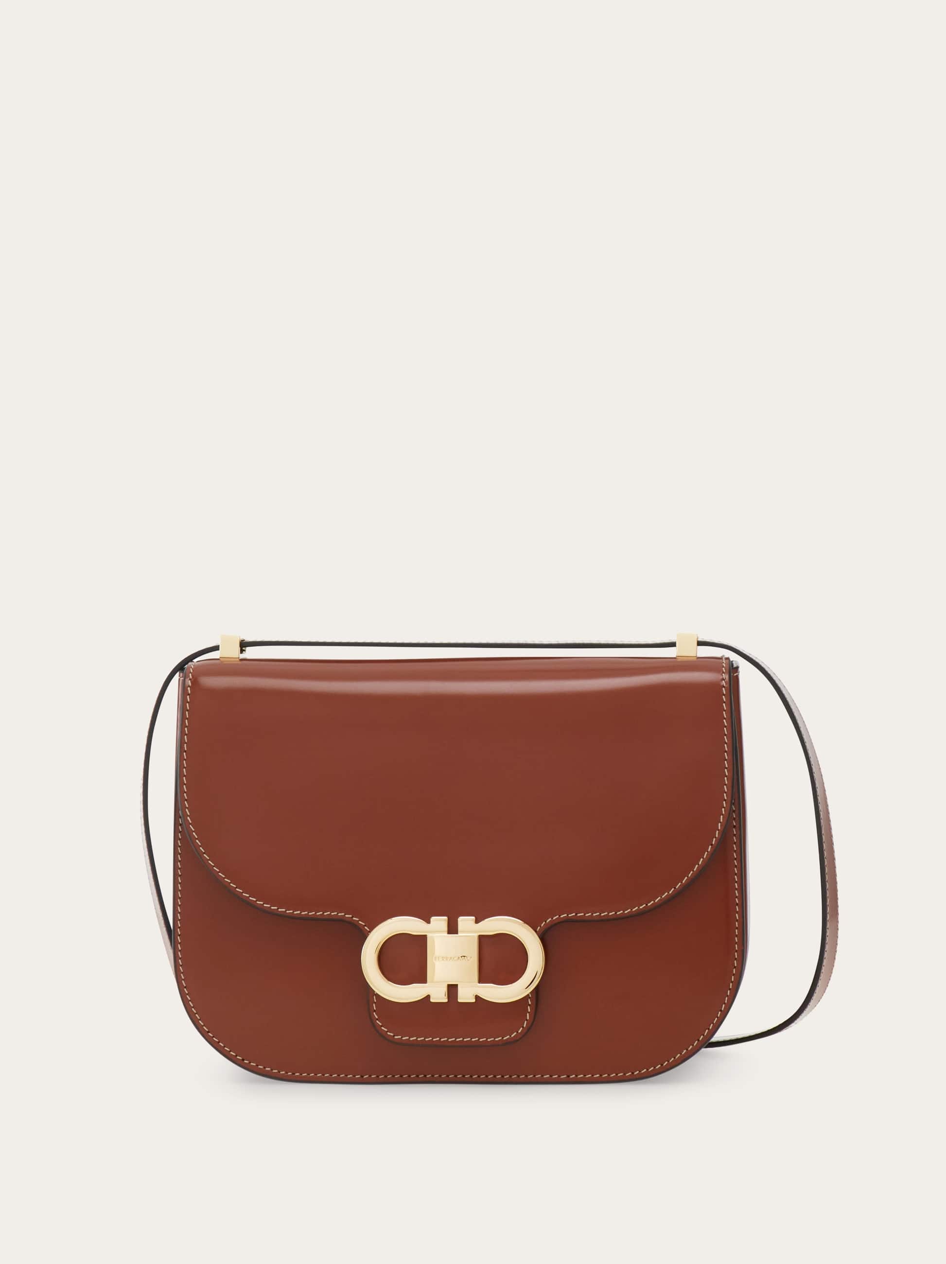 Ferragamo Double Gancini North-south Crossbody Bag In Brown