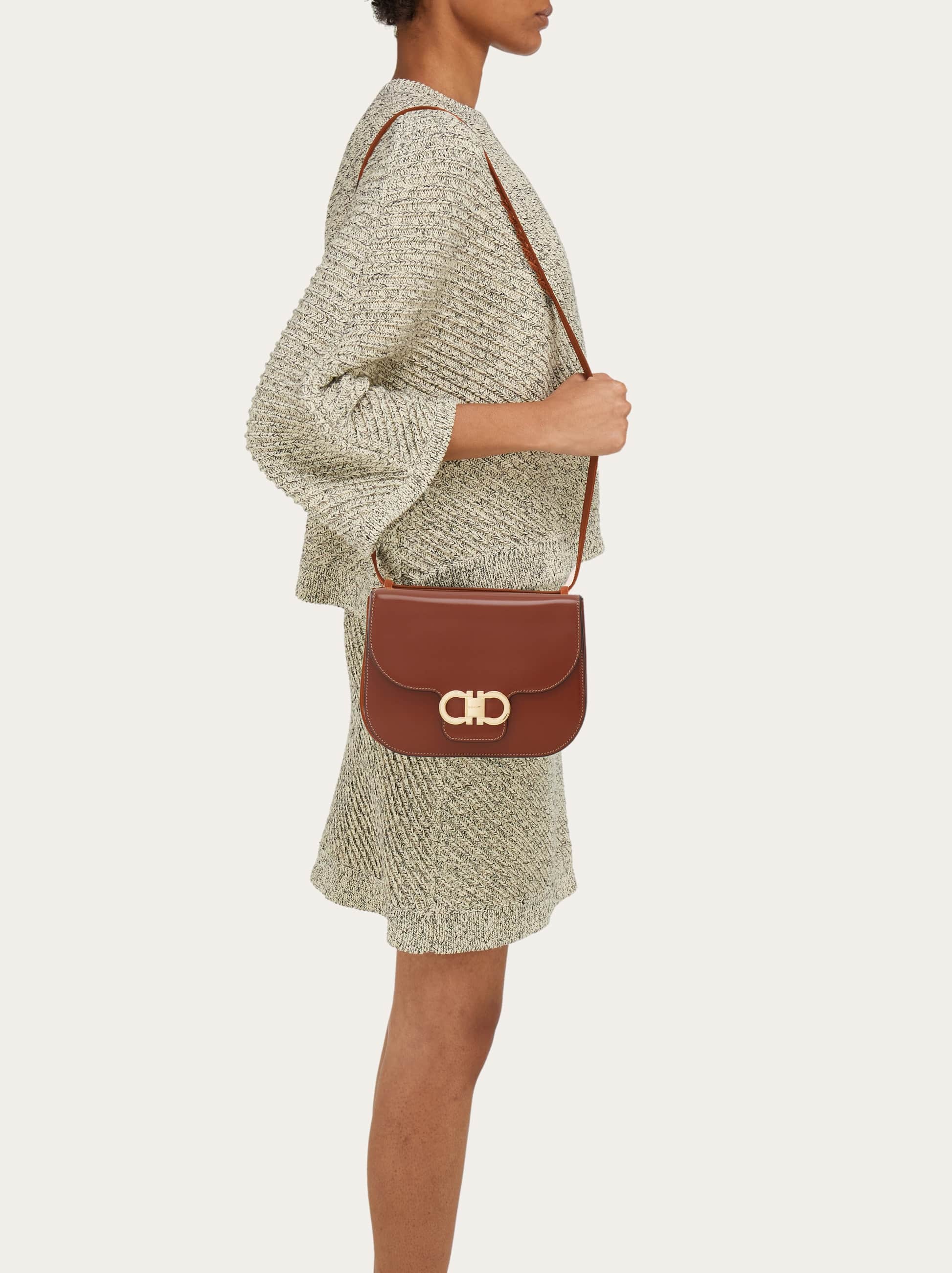 Ferragamo Double Gancini North-south Crossbody Bag In Brown