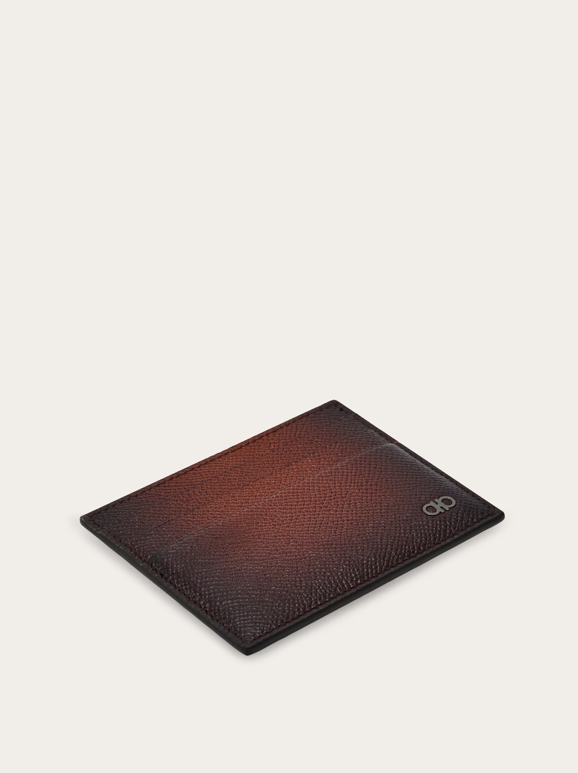Ferragamo Gancini Grained Card Holder In Brown