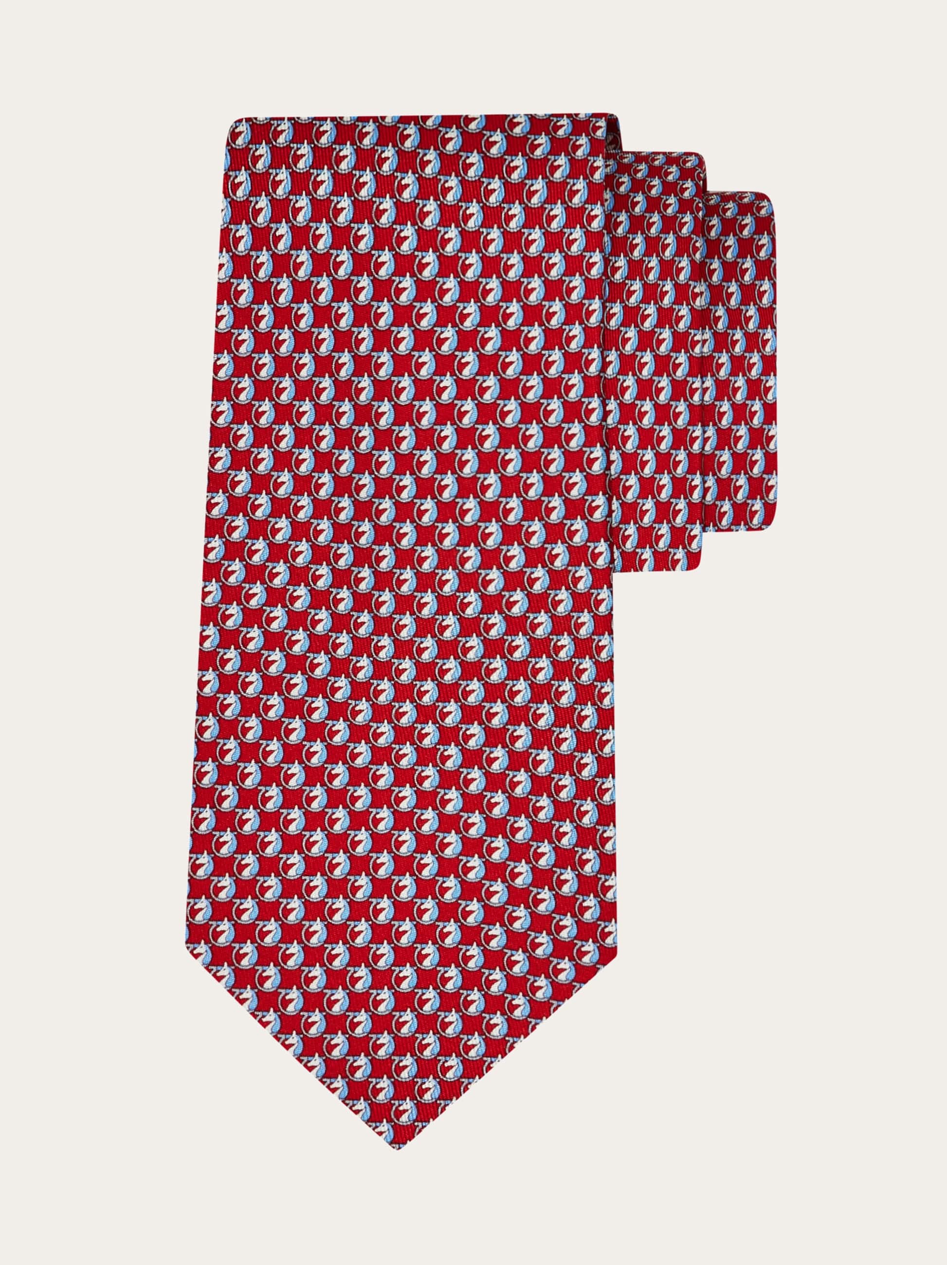Ferragamo Pegasus Print Silk Tie In Red