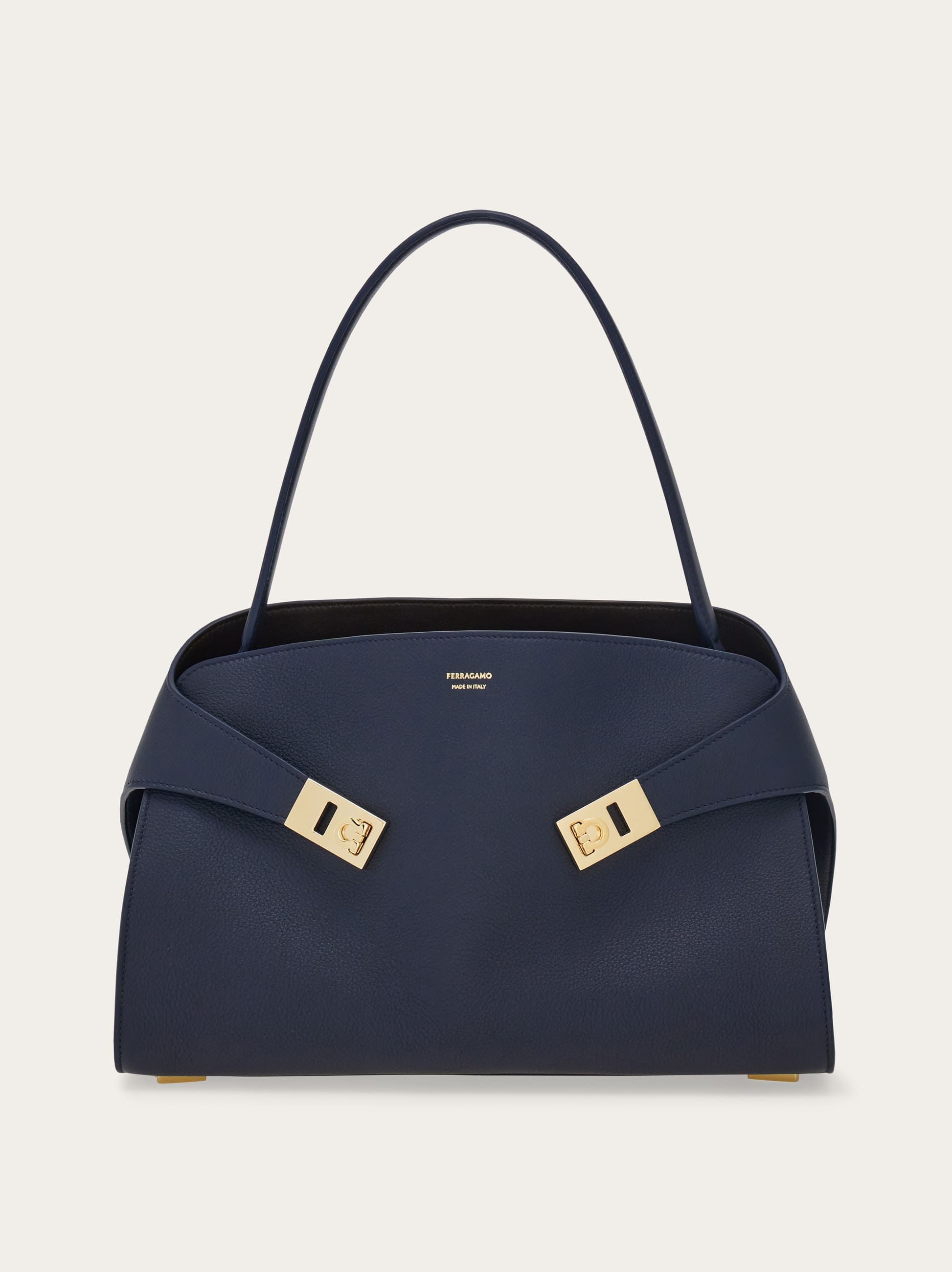 Ferragamo Large Hug Leather Shoulder Bag In Blue