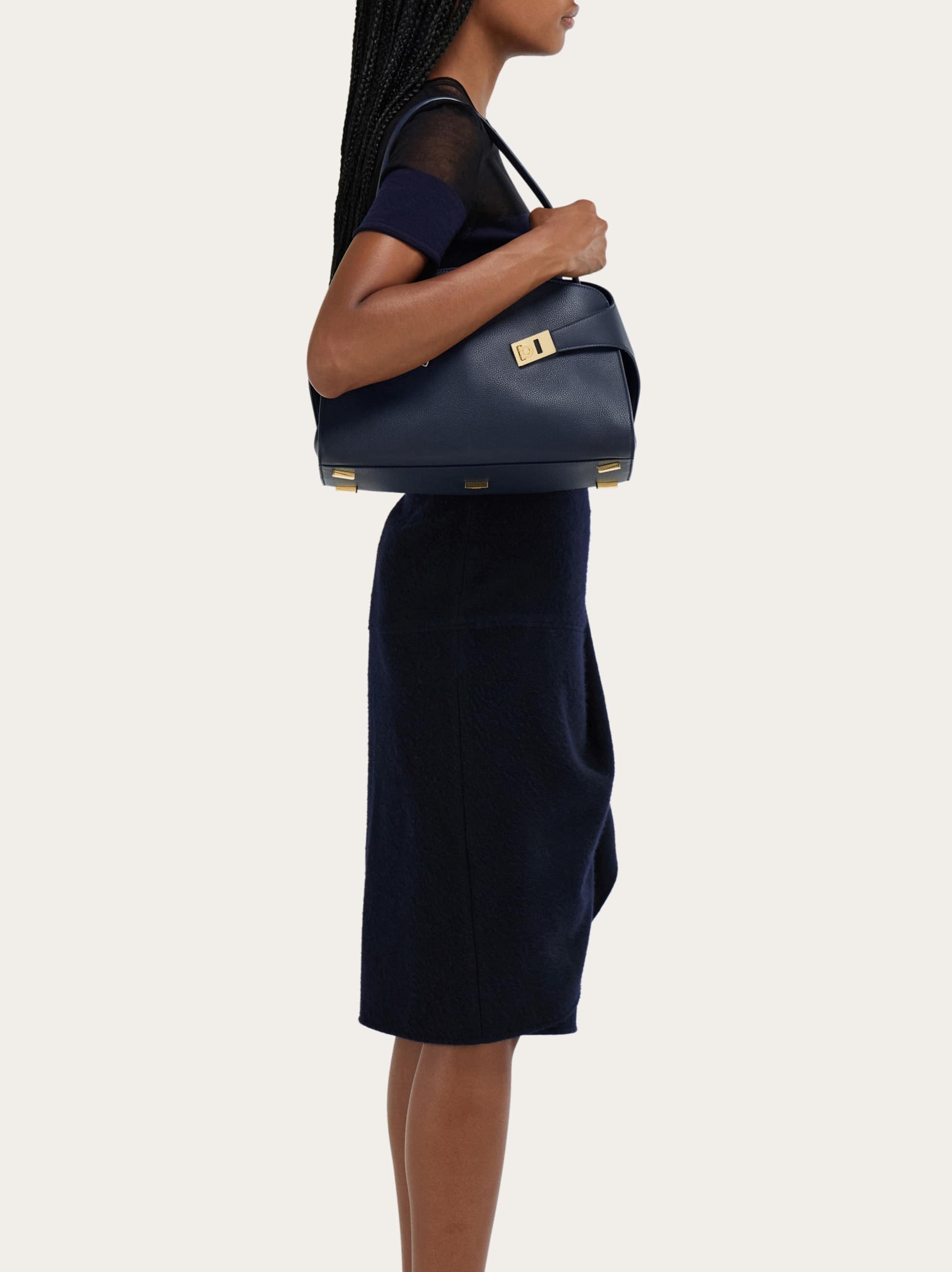 Ferragamo Large Hug Leather Shoulder Bag In Blue