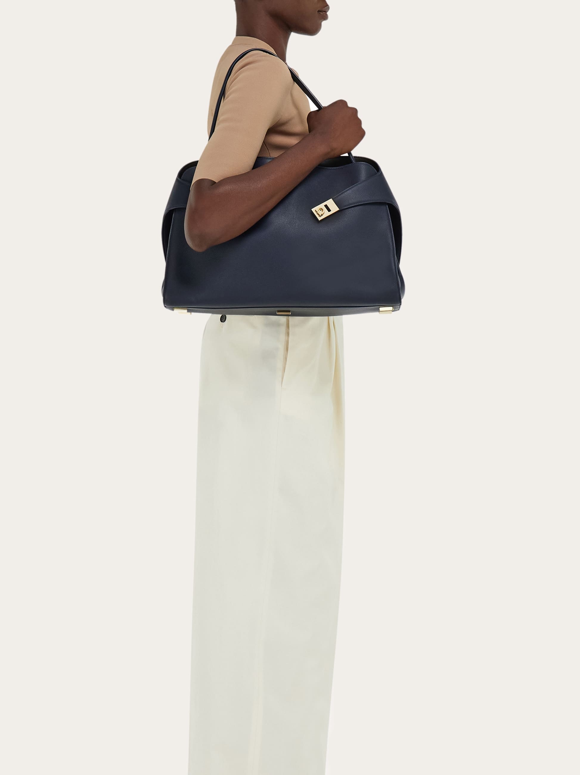 Ferragamo Hug Soft Bicolor Shoulder Bag (l) In Blue