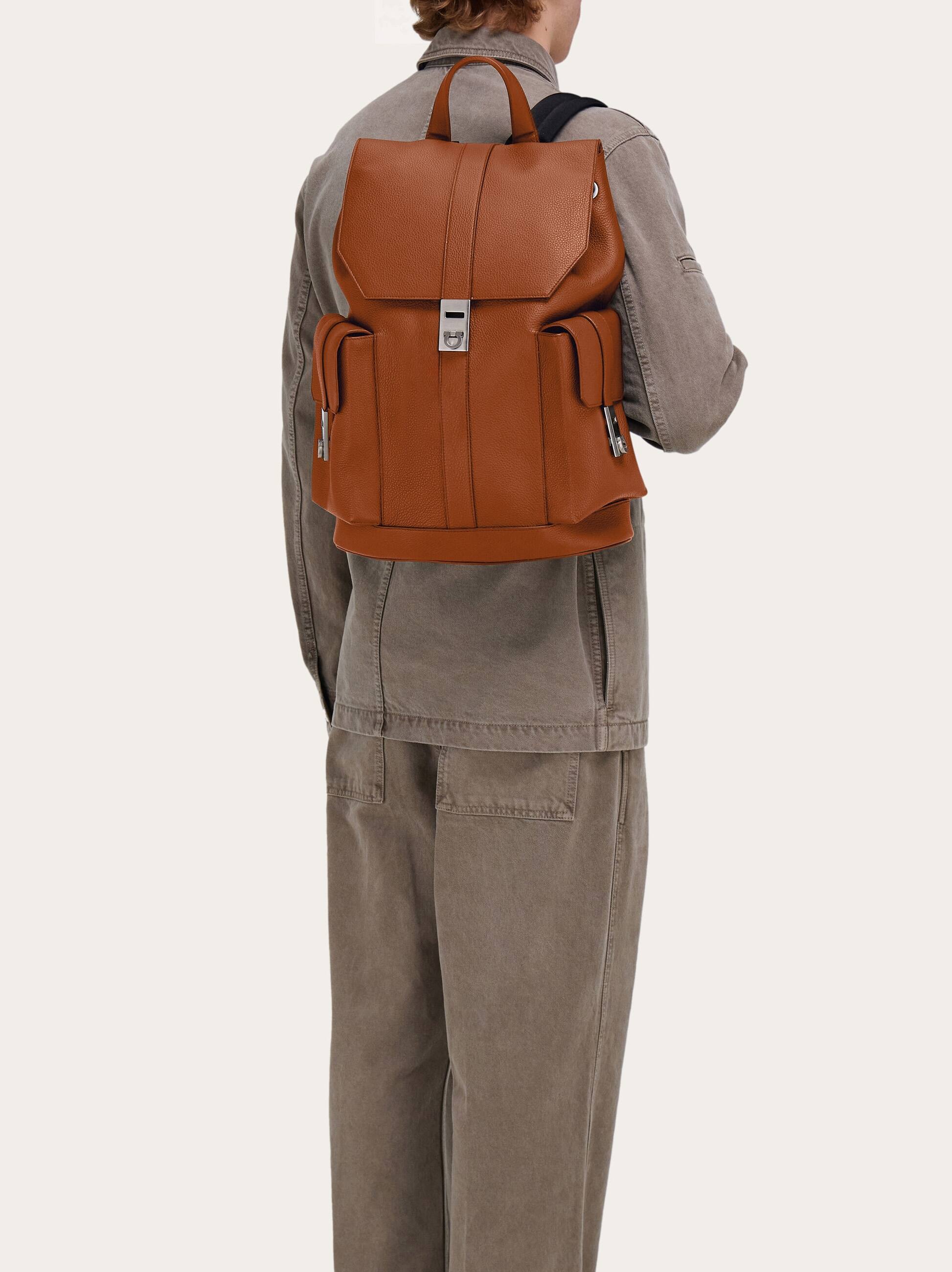 Ferragamo Drawstring Leather Backpack In Brown