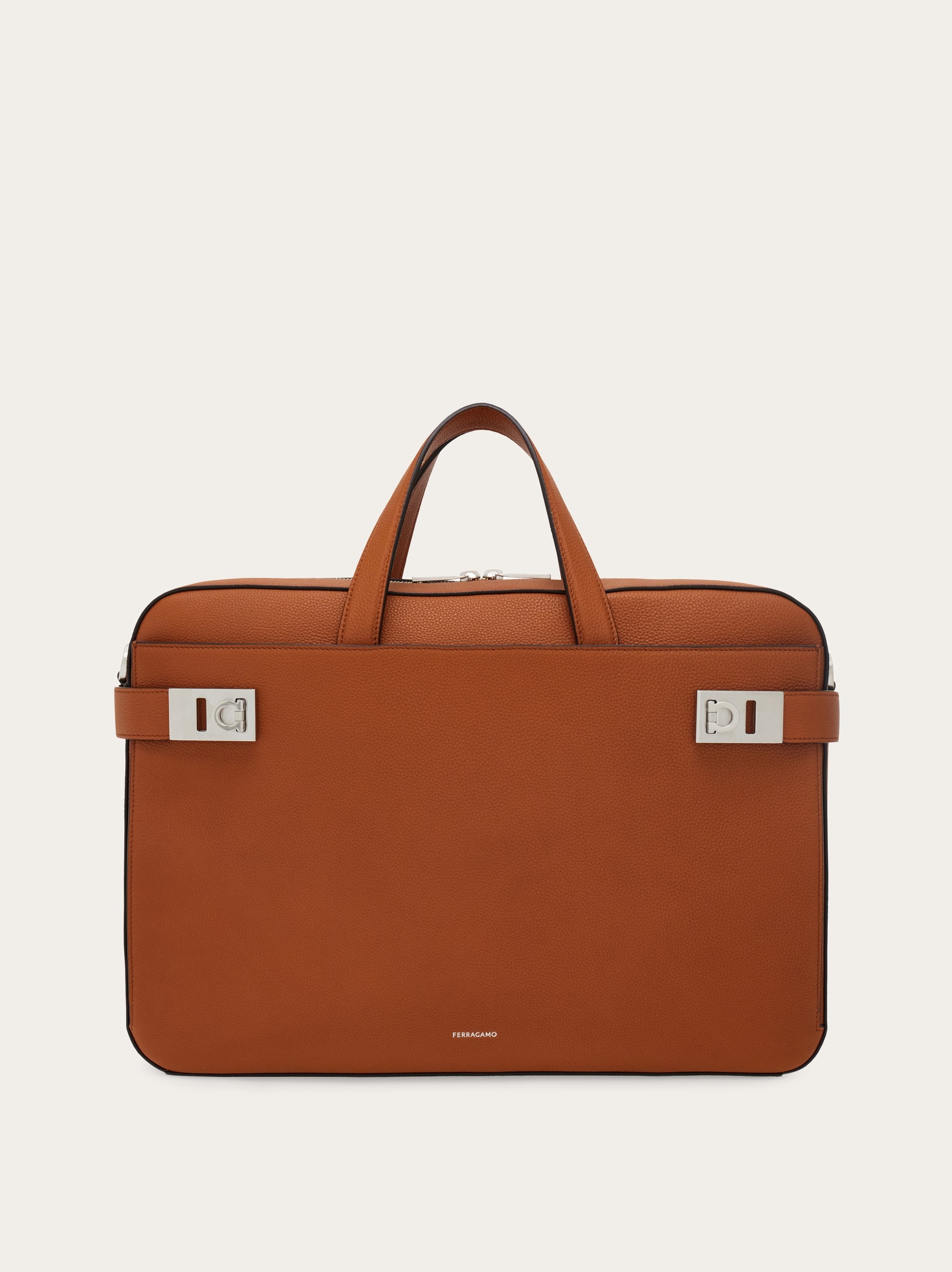 Ferragamo Briefcase With Gancini Buckles (m) In Brown
