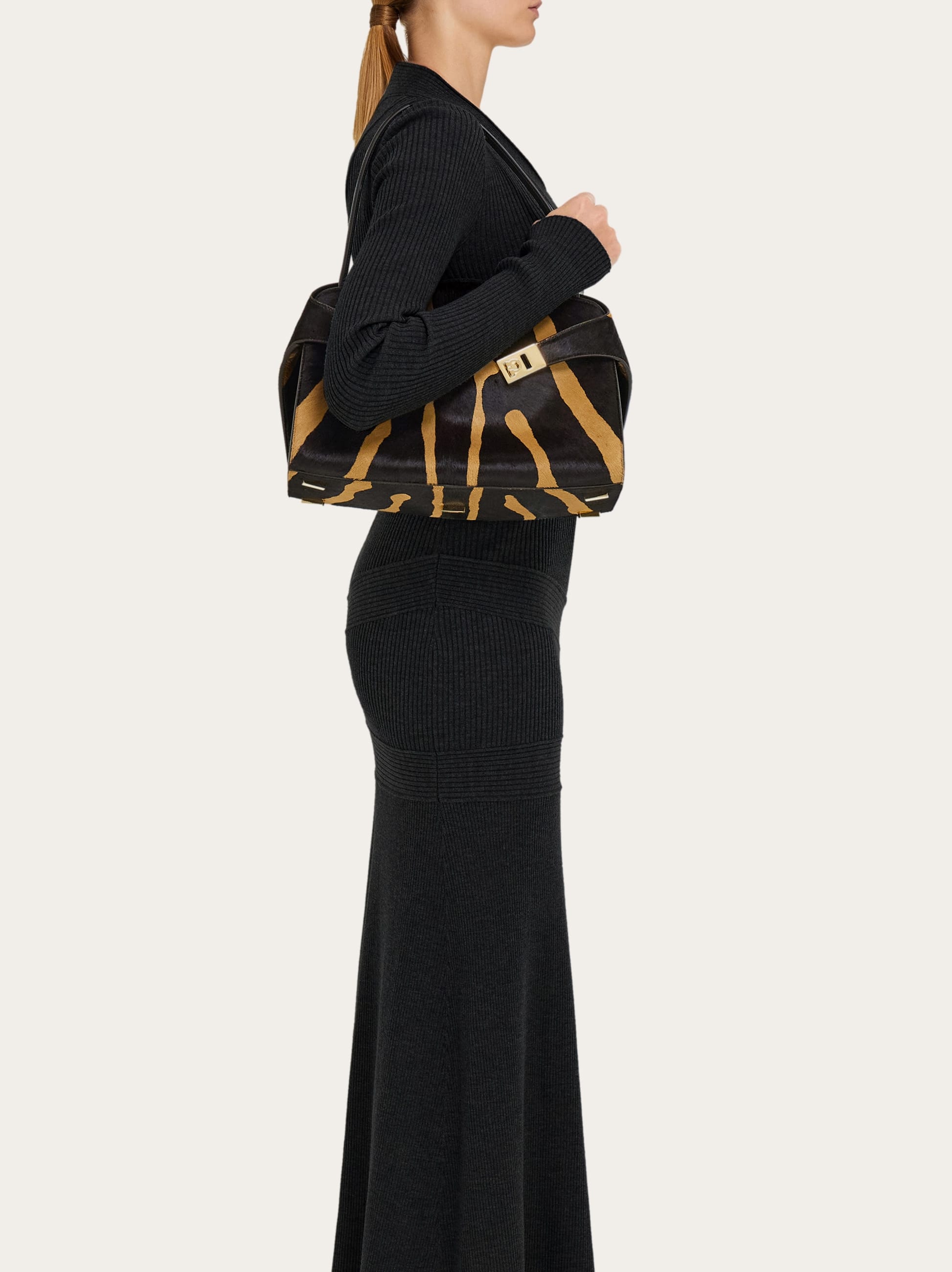 Ferragamo Hug Soft Bicolor Shoulder Bag (m) In Animal Print