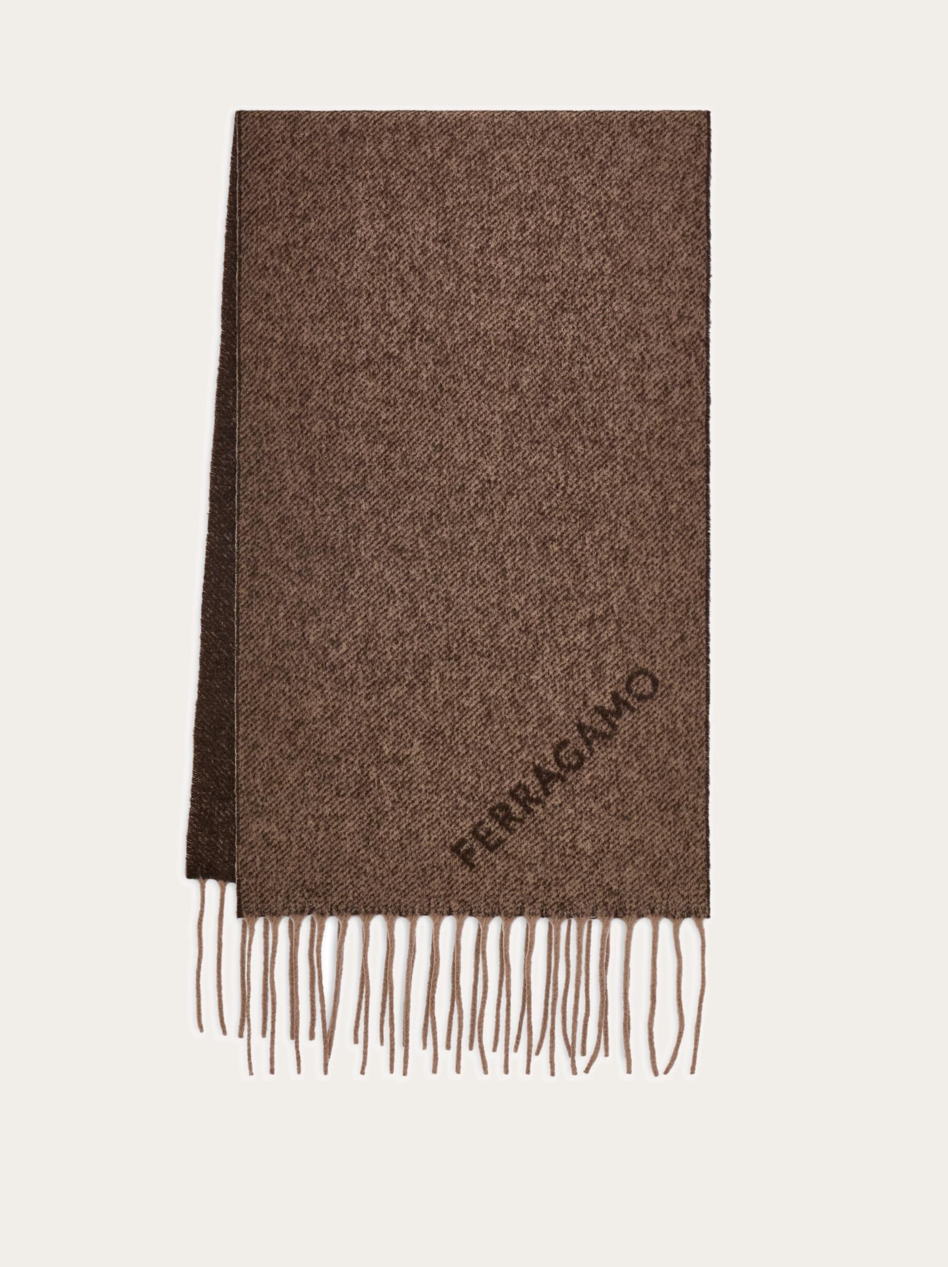 Ferragamo Jacquard Fringed Scarf In Brown