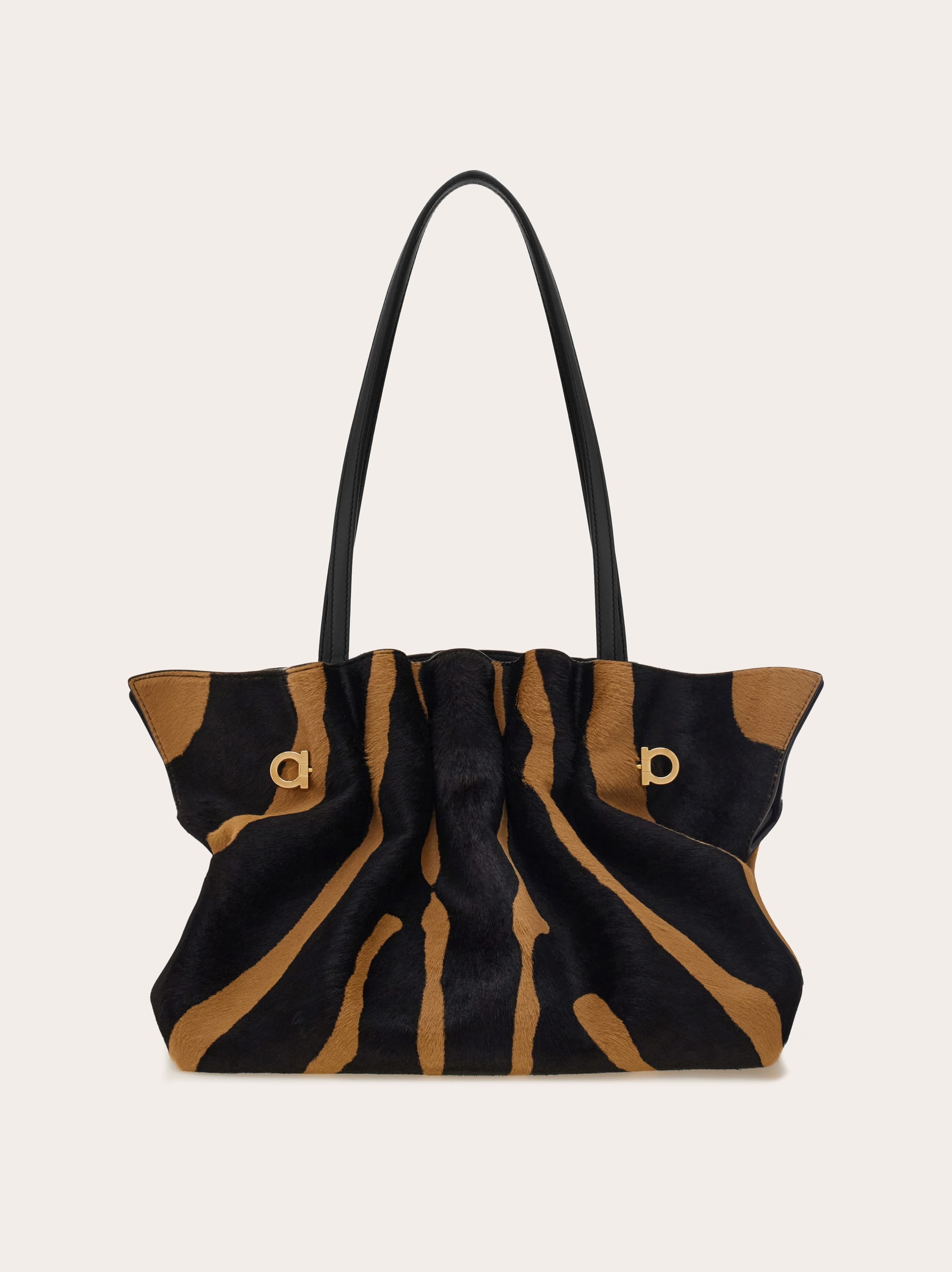 Ferragamo Medium Animal-print Gancini-pin Shoulder Bag In Brown