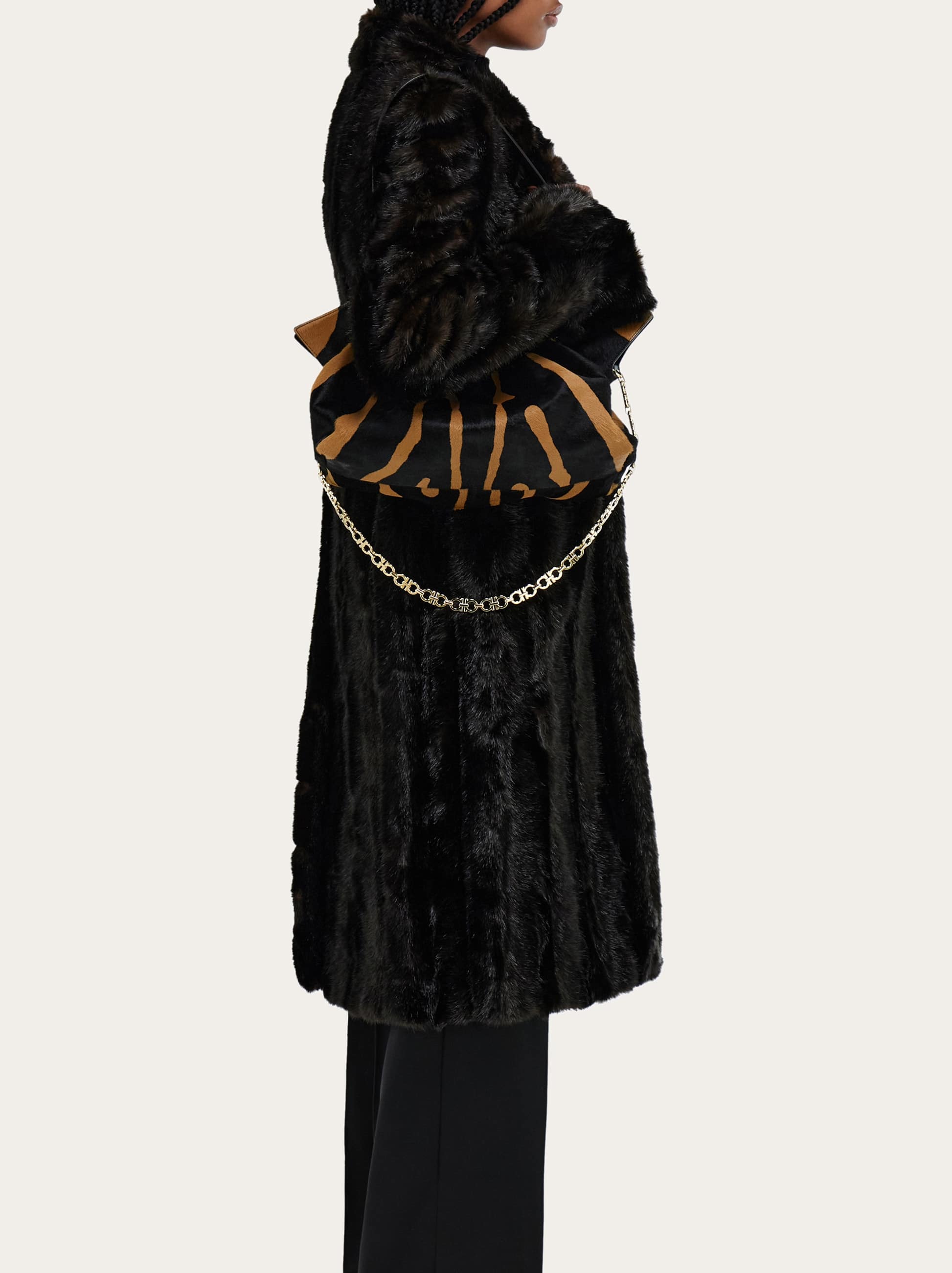 Ferragamo Medium Animal-print Gancini-pin Shoulder Bag In Brown