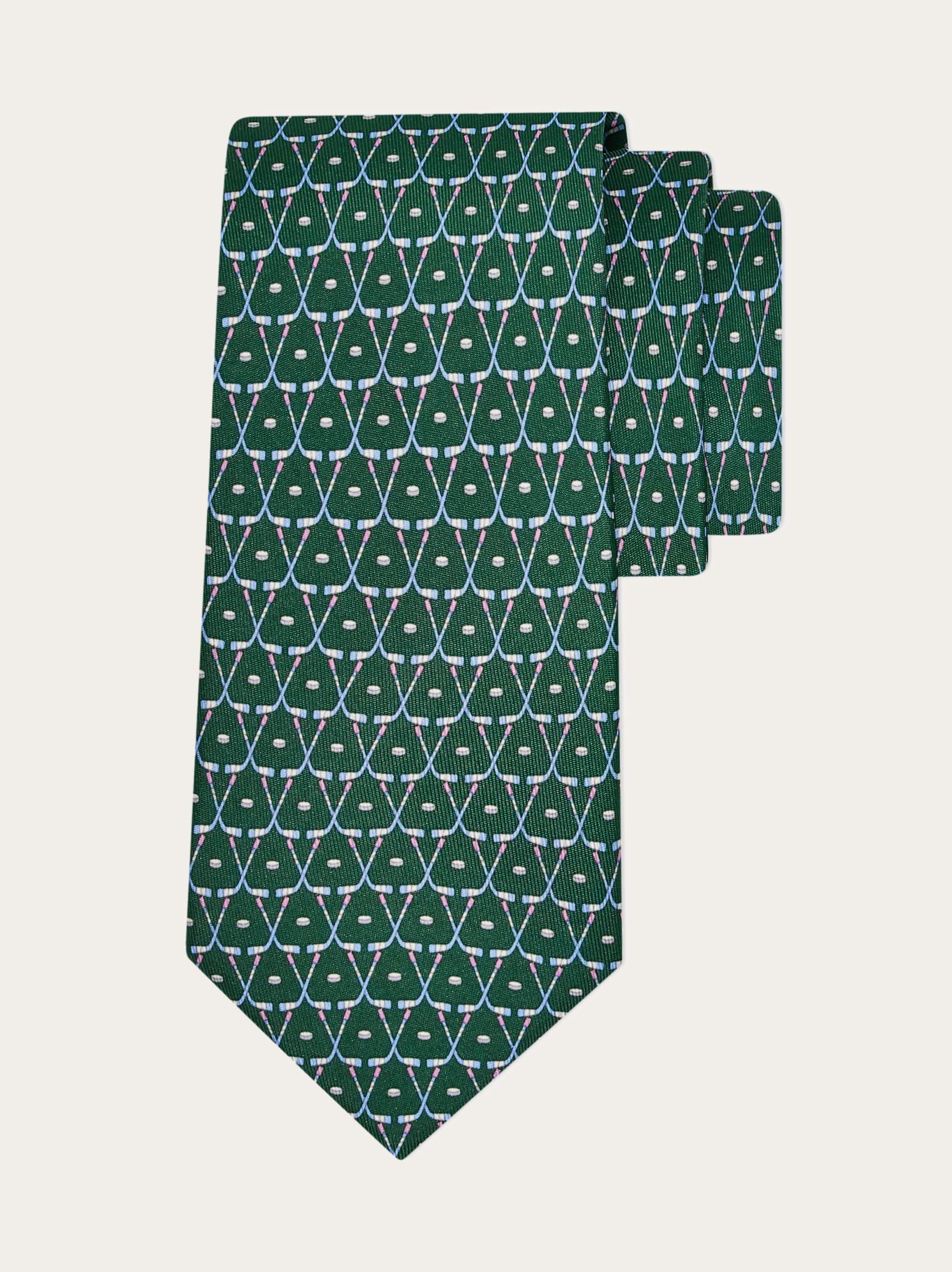 Ferragamo Hockey Print Silk Tie In Green