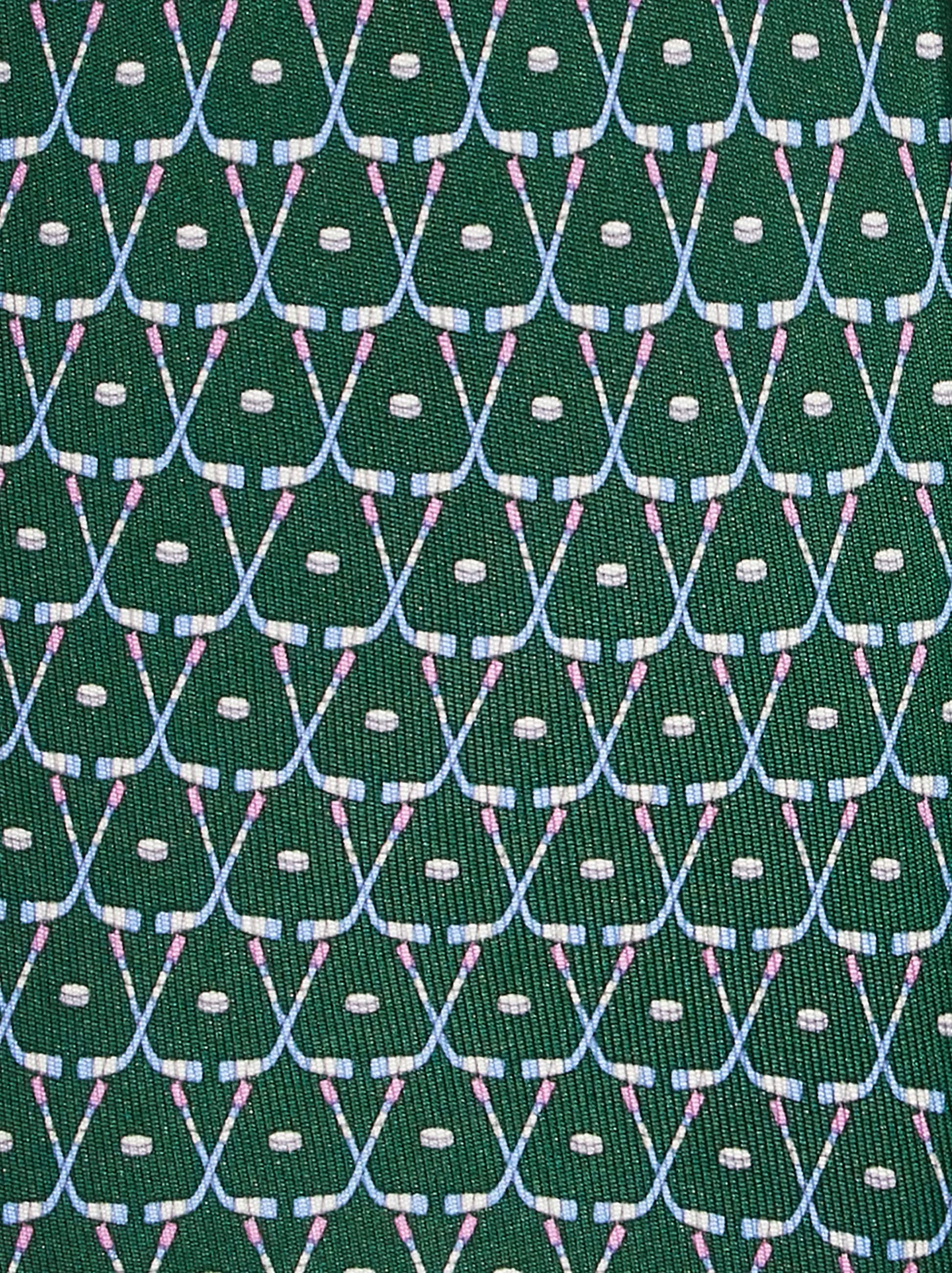 Ferragamo Hockey Print Silk Tie In Green