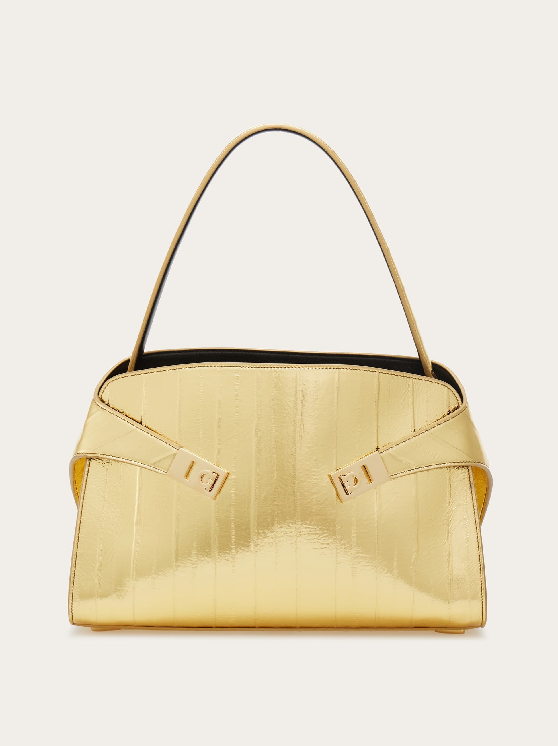 Ferragamo Hug Soft Bicolor Shoulder Bag (m) In Gold