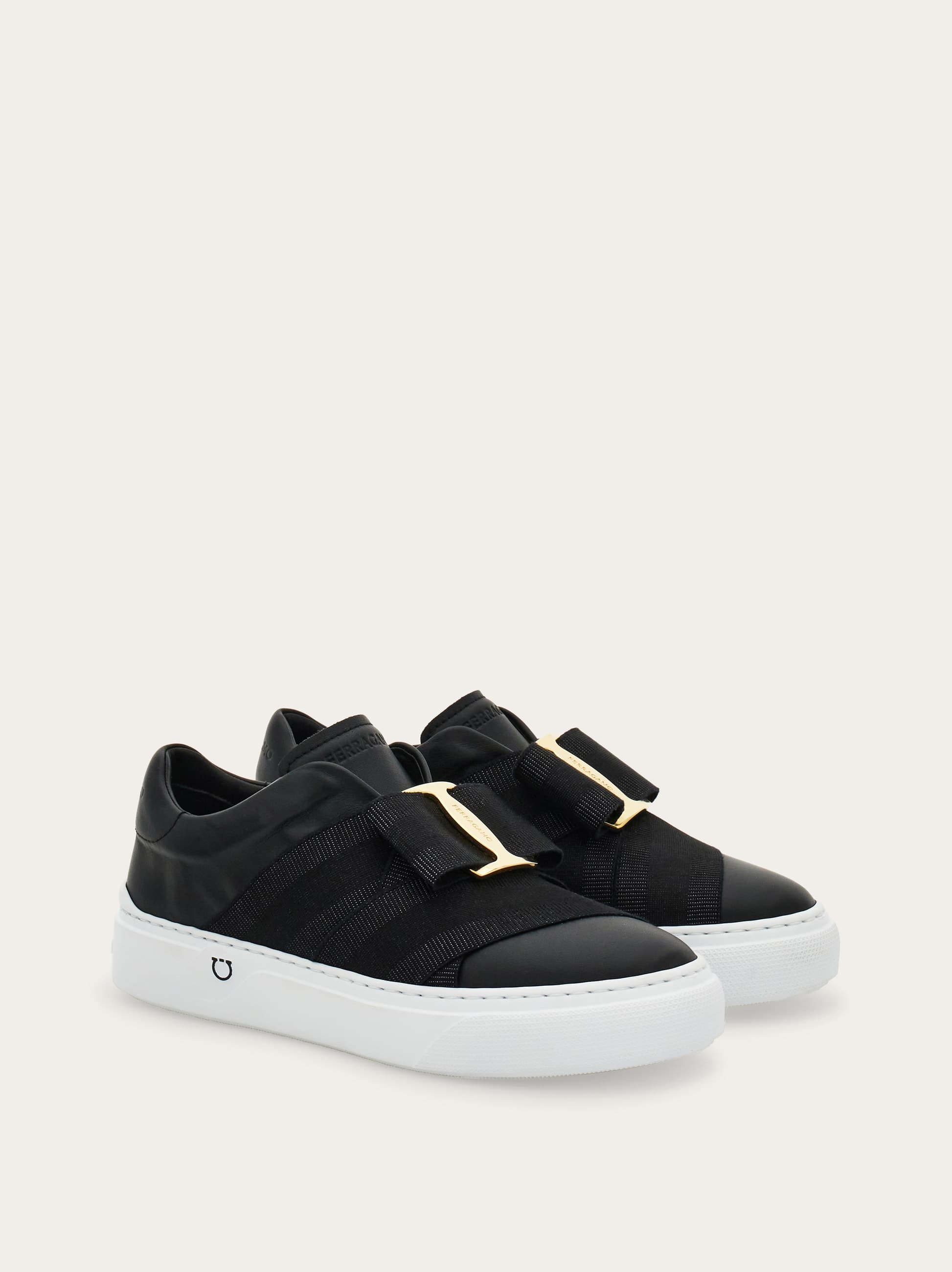 Ferragamo Slip On Sneaker With Maxi Bow Detail In Black