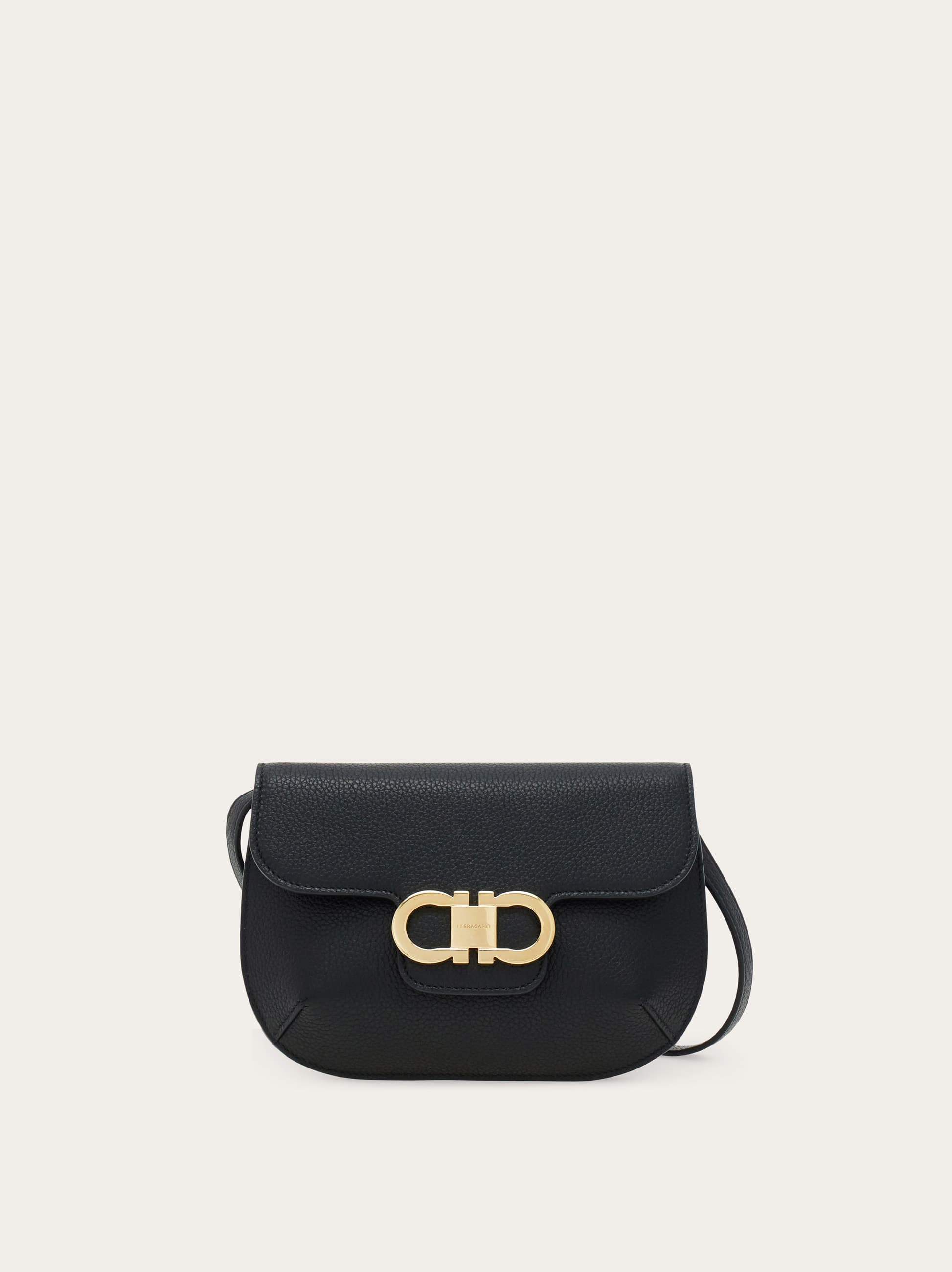 Ferragamo Double Gancini Mini Leather Shoulder Bag In Black