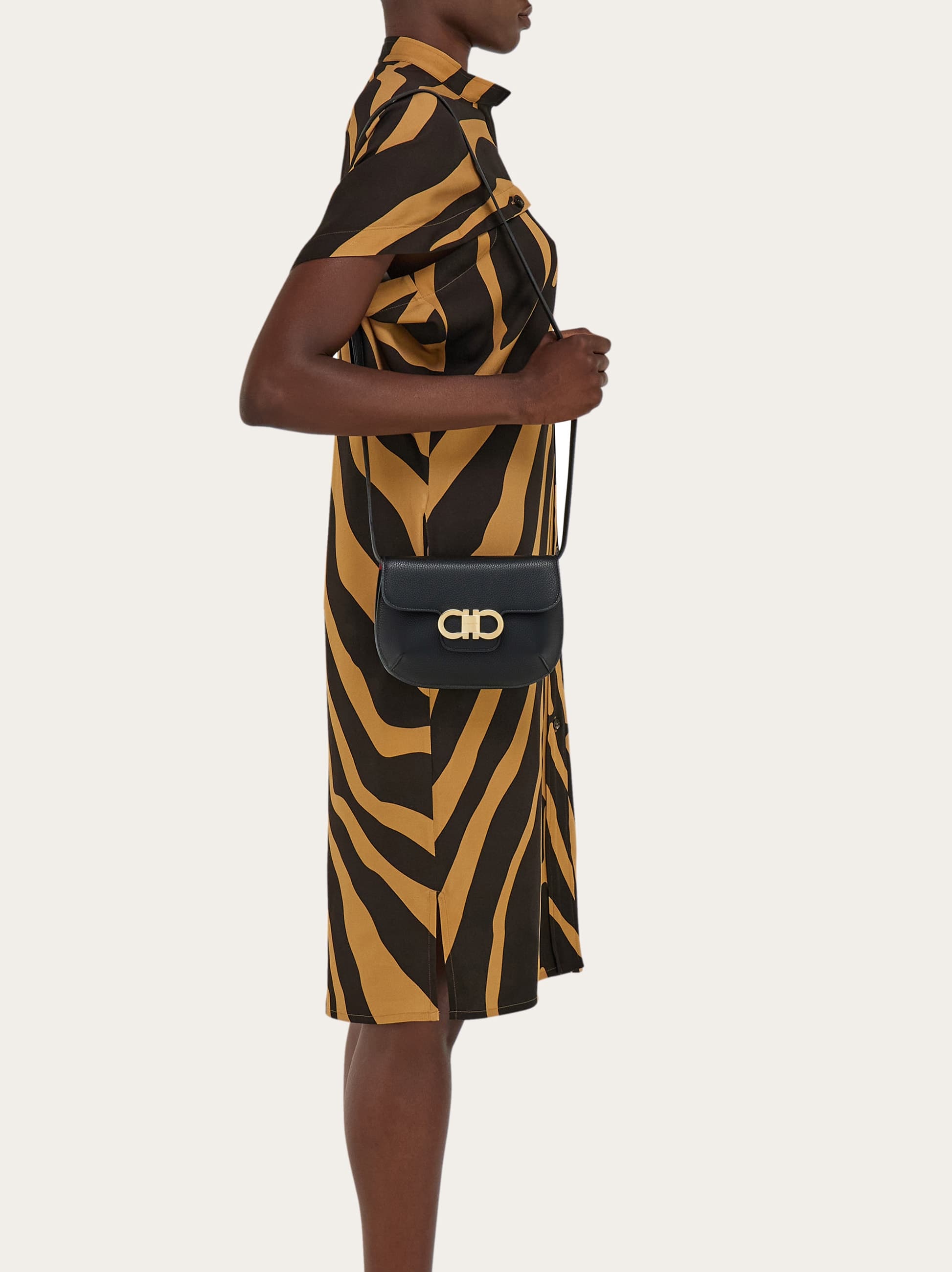 Ferragamo Double Gancini Mini Leather Shoulder Bag In Black