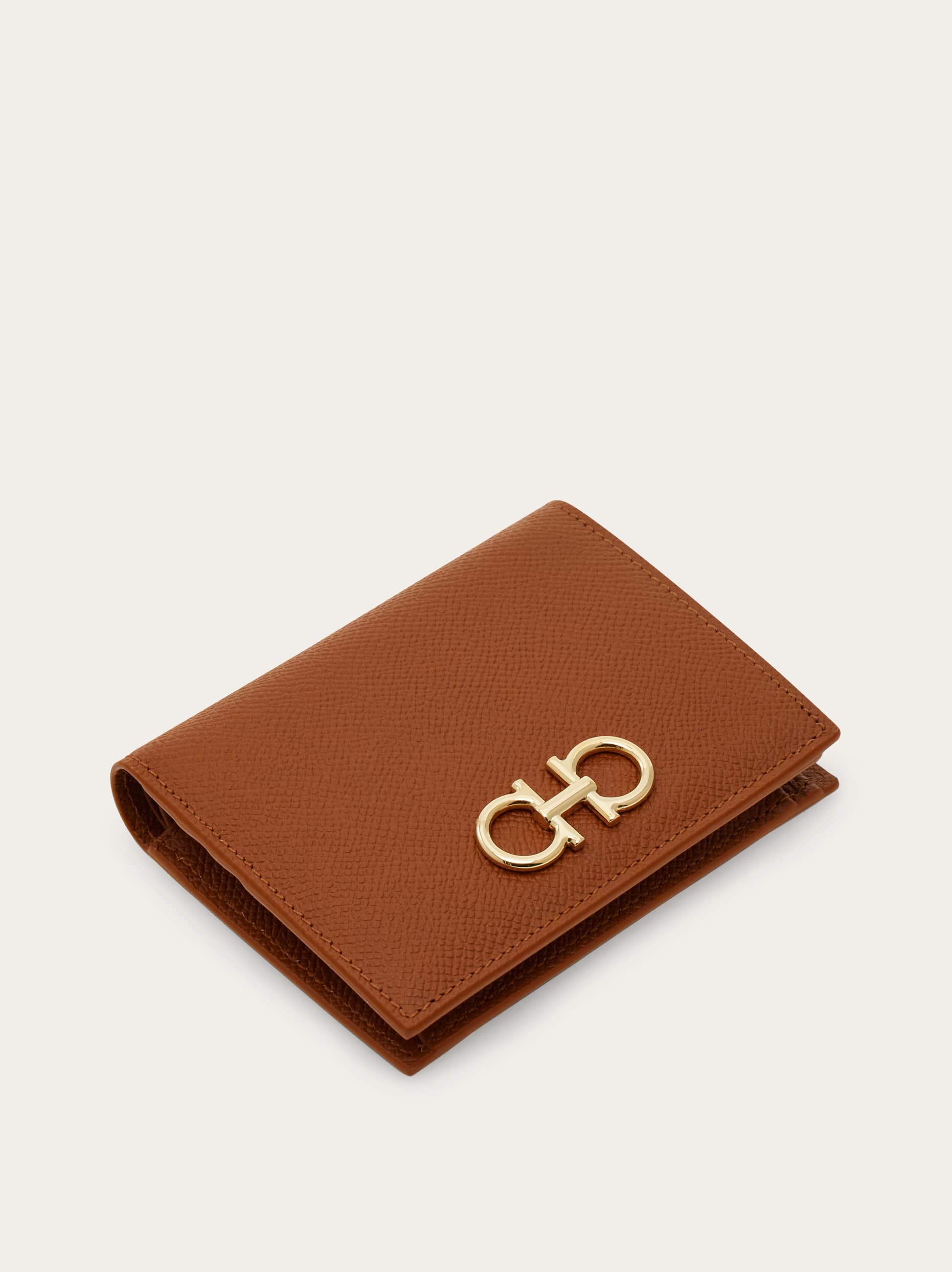 Ferragamo Gancini Compact Wallet In Brown