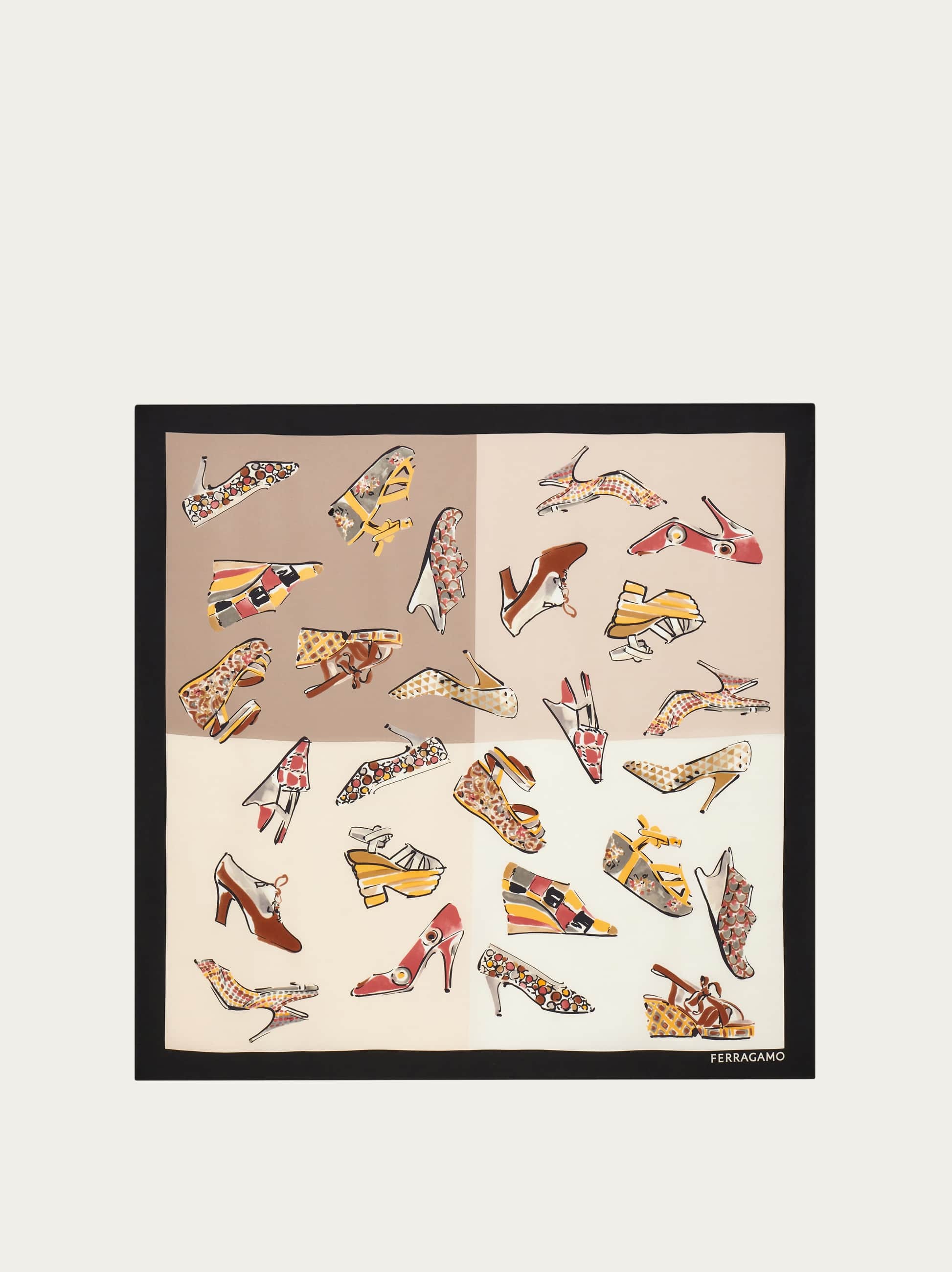 Ferragamo Genio Print Silk Scarf In Gray