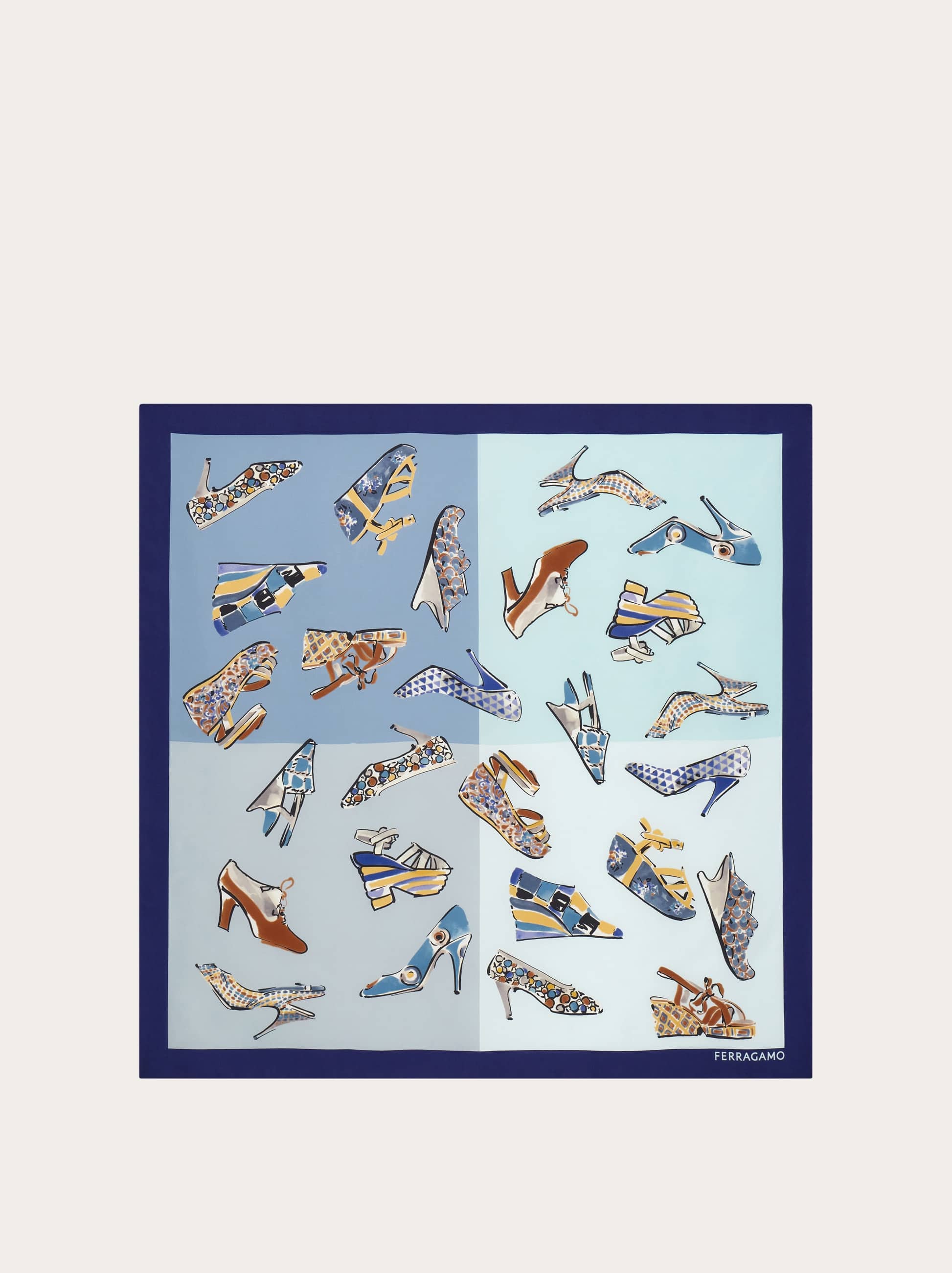 Ferragamo Donna Foulard in seta stampa Genio Blu