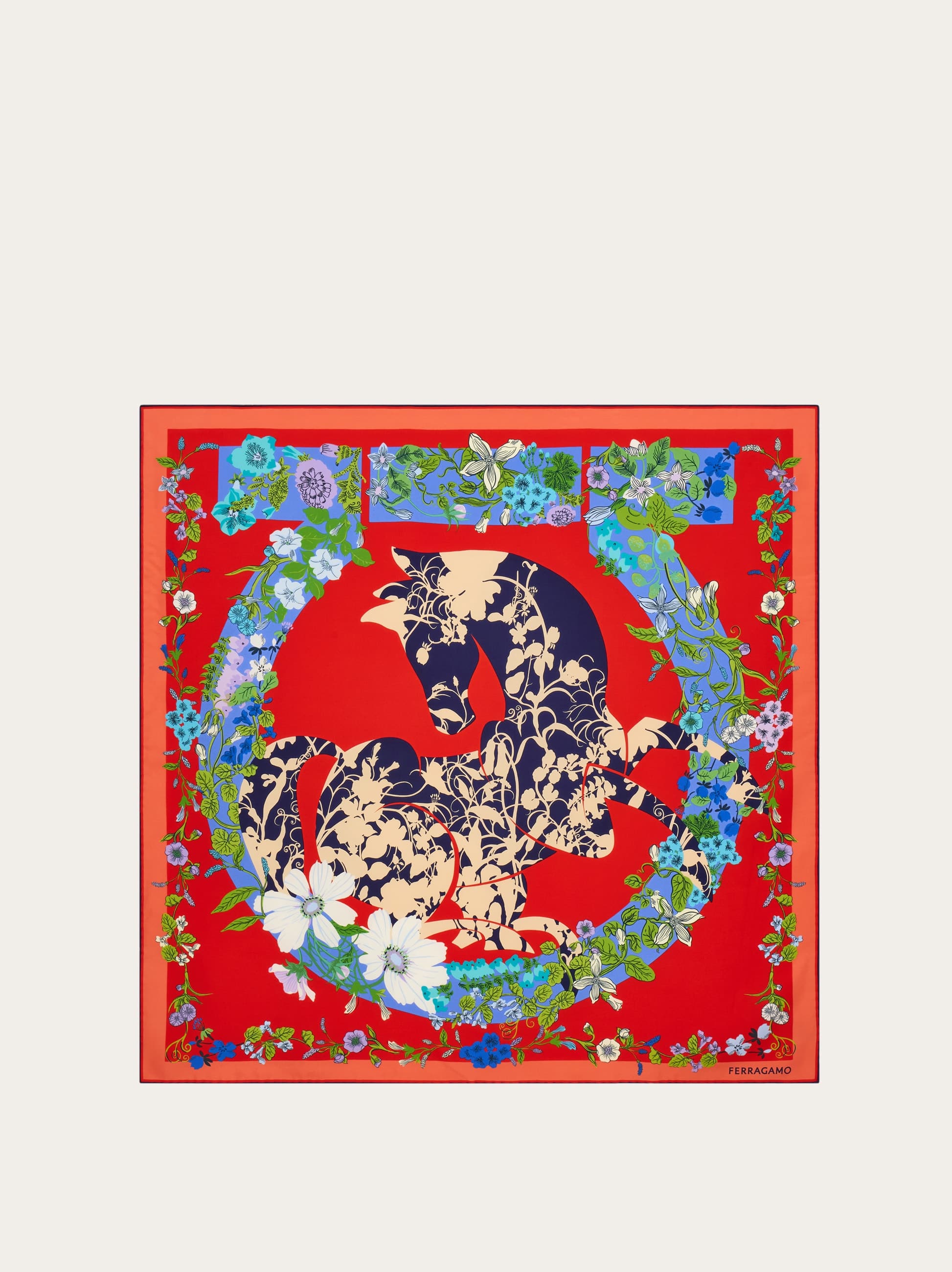 Ferragamo Pegasus Print Silk Scarf In Red