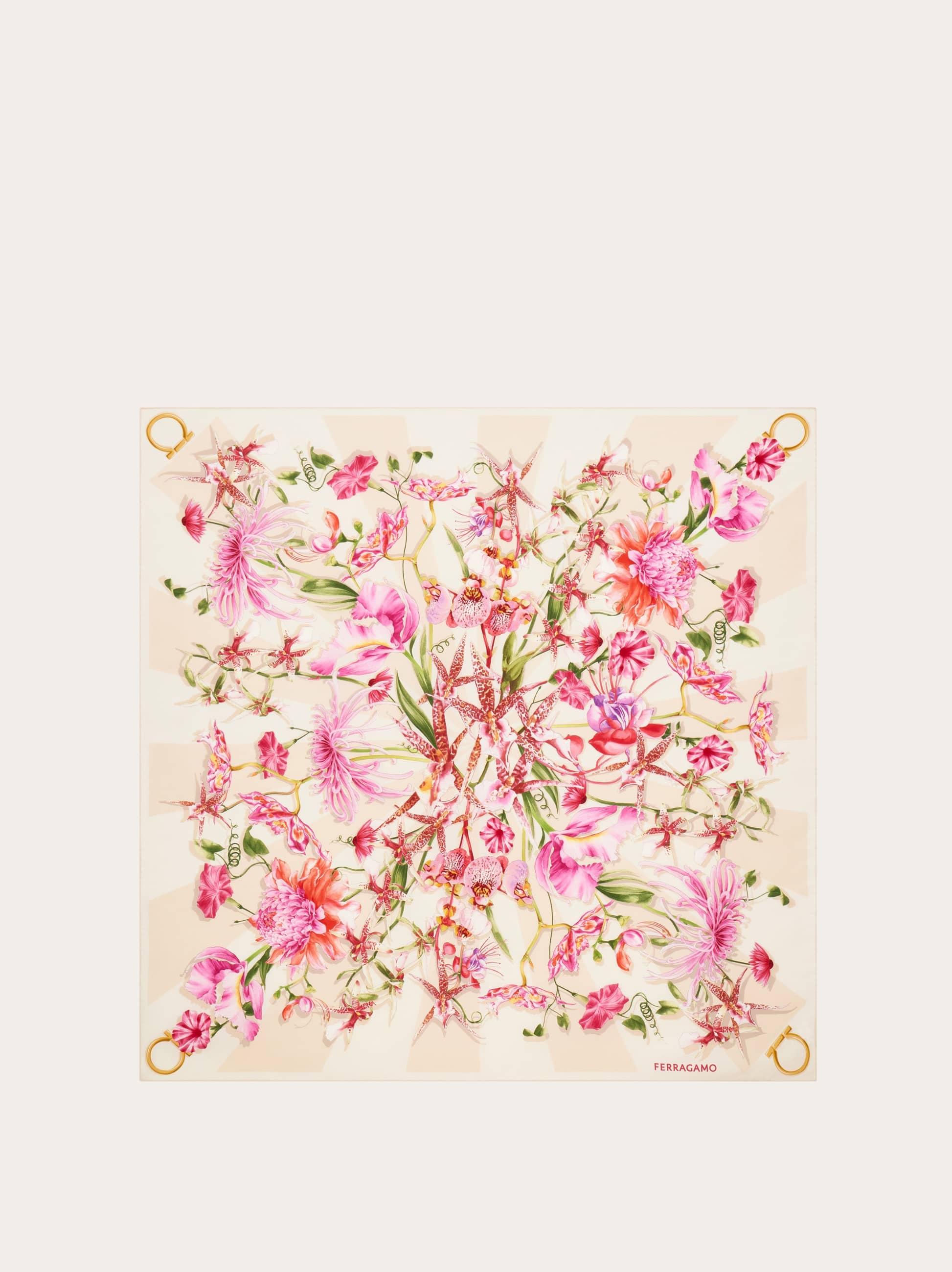 Ferragamo Gaia Print Silk Scarf In Pink