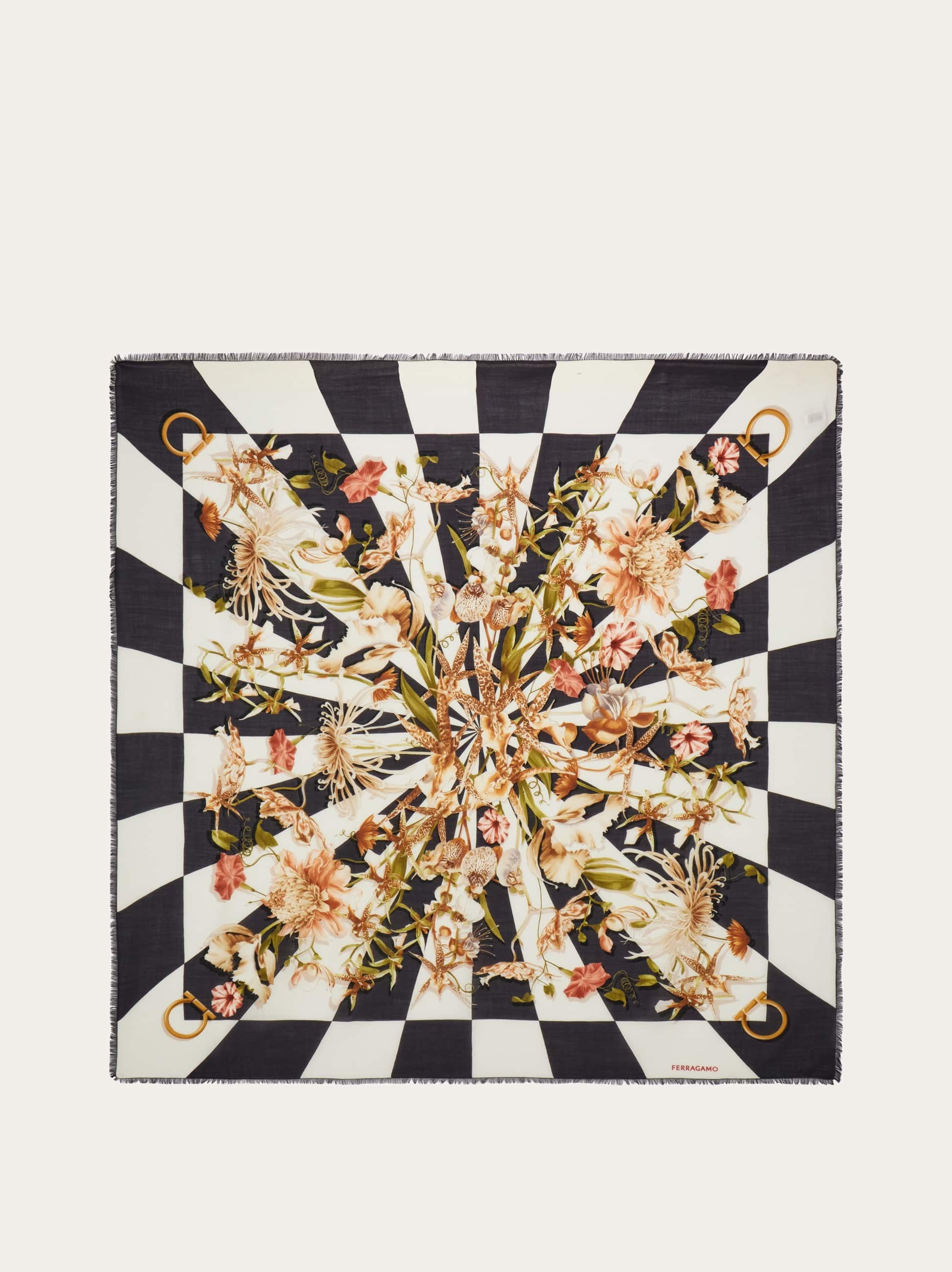 Ferragamo Gaia Print Shawl In Black