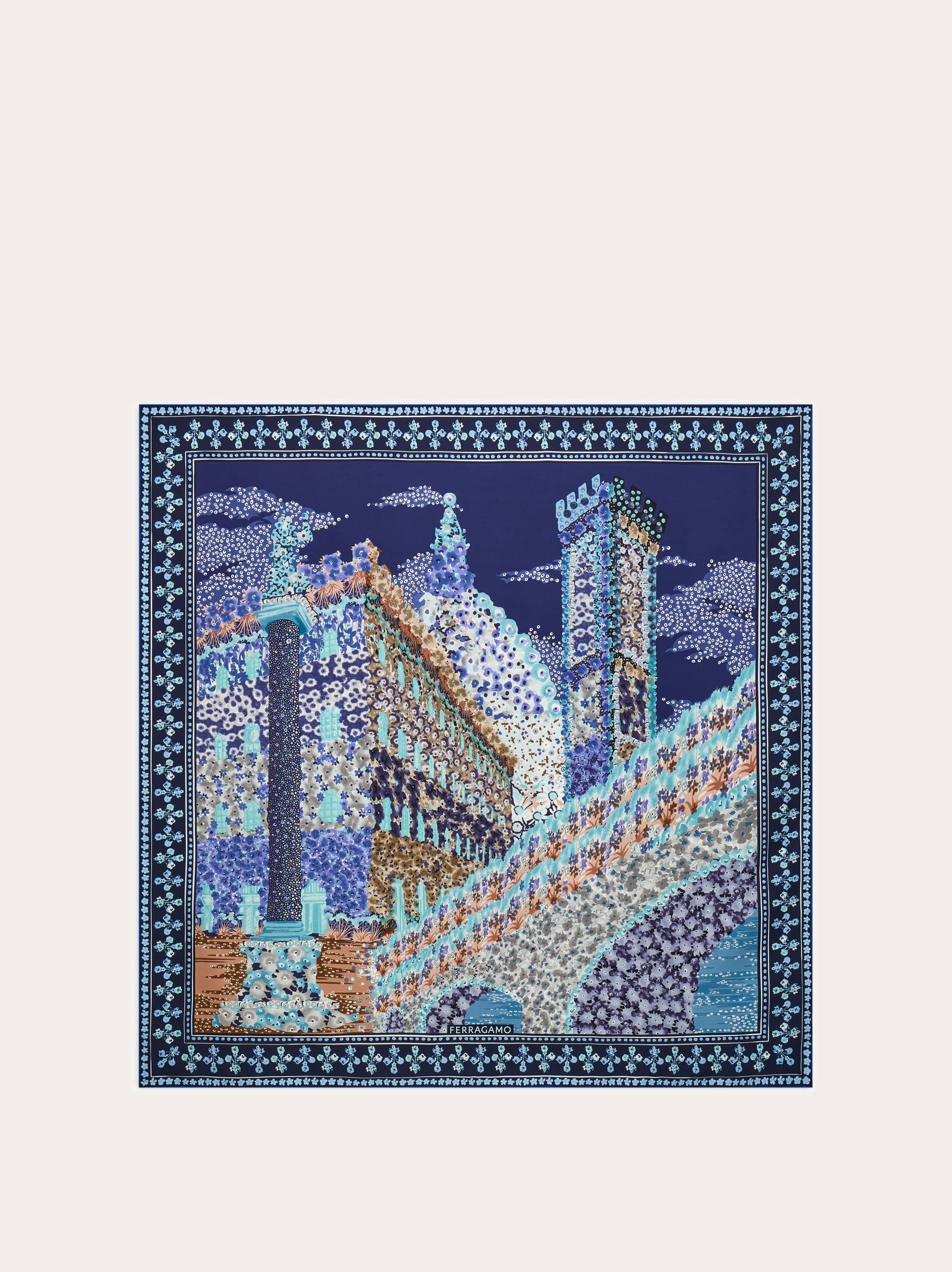 Ferragamo Palazzo Print Silk Scarf In Blue